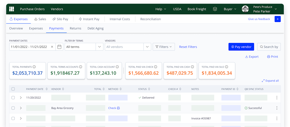 Screenshot of Silo's accounting software