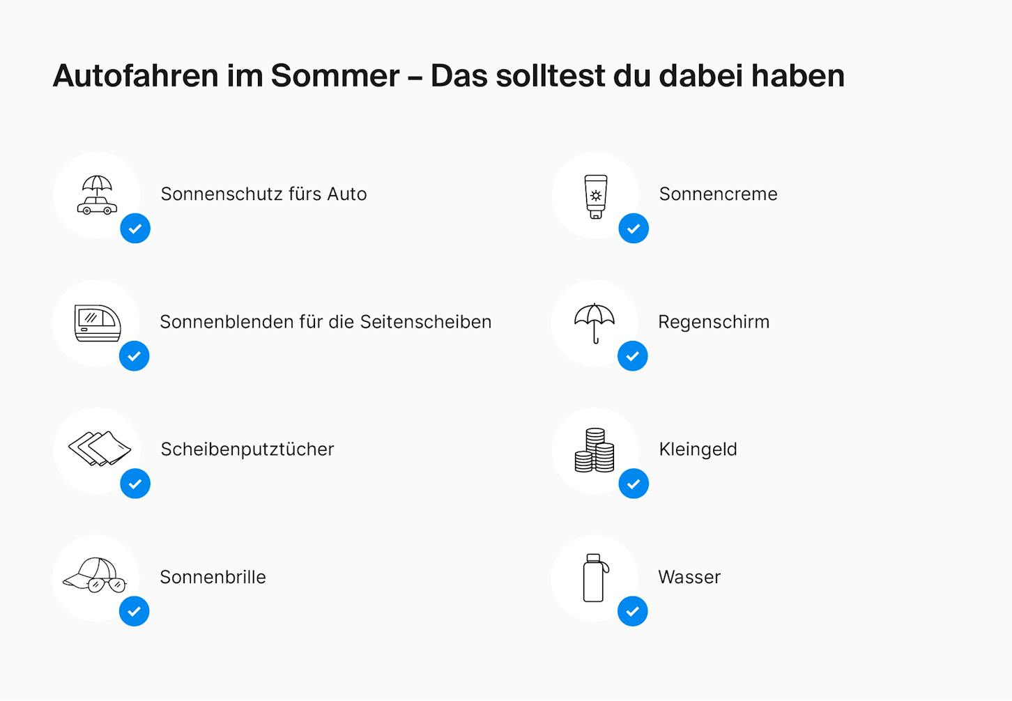 Autofahren im Sommer Zubehör im Auto