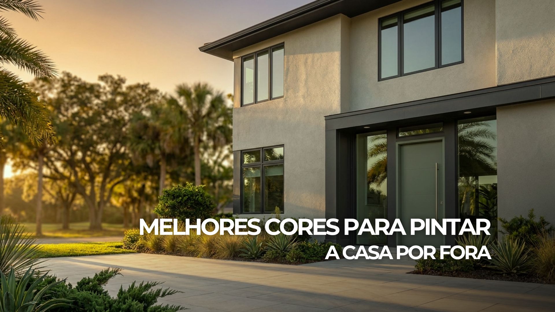 fachada residencial elegante com cores neutras integradas ao paisagismo