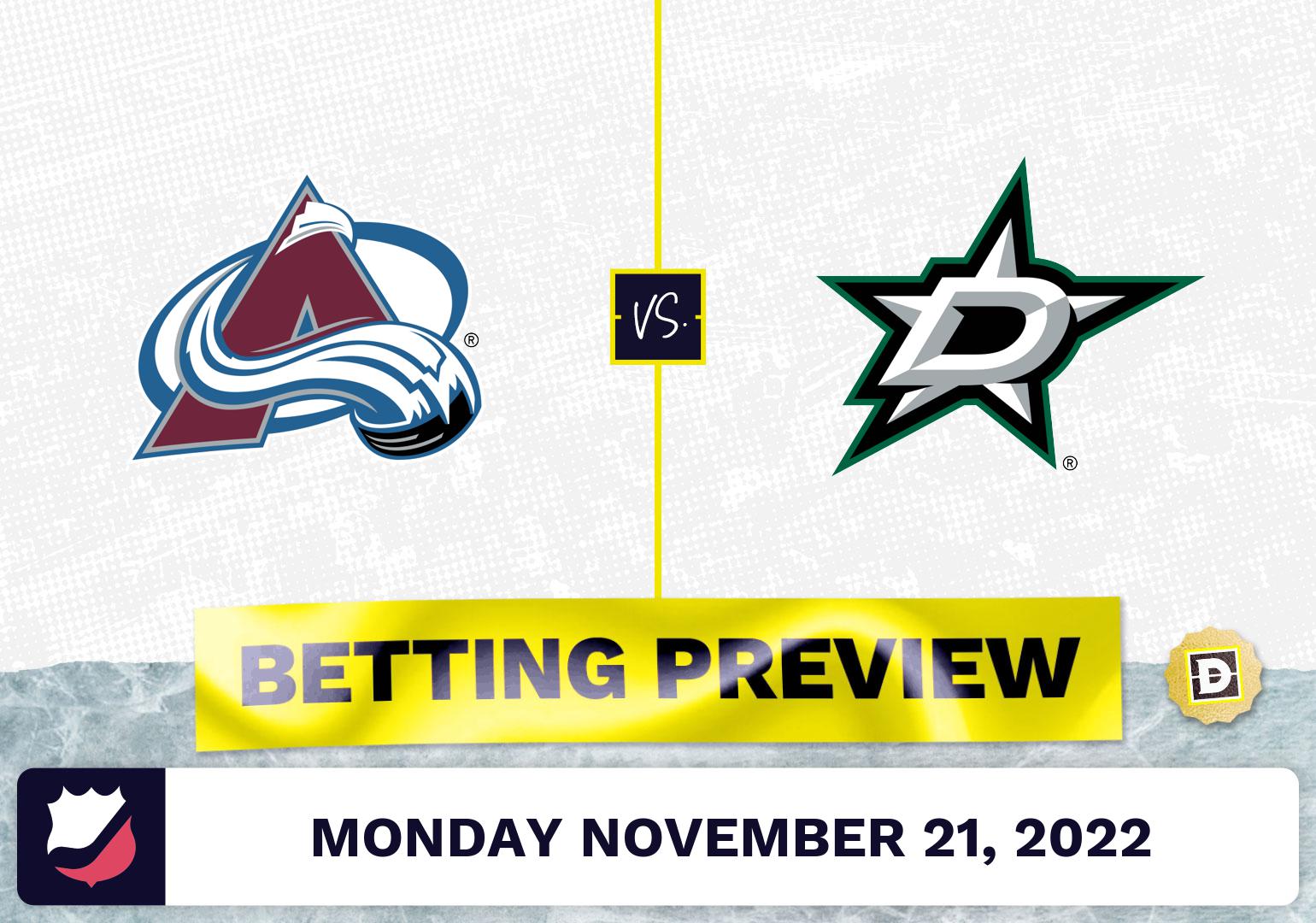 Avalanche vs. Stars Prediction and Odds - Nov 21, 2022