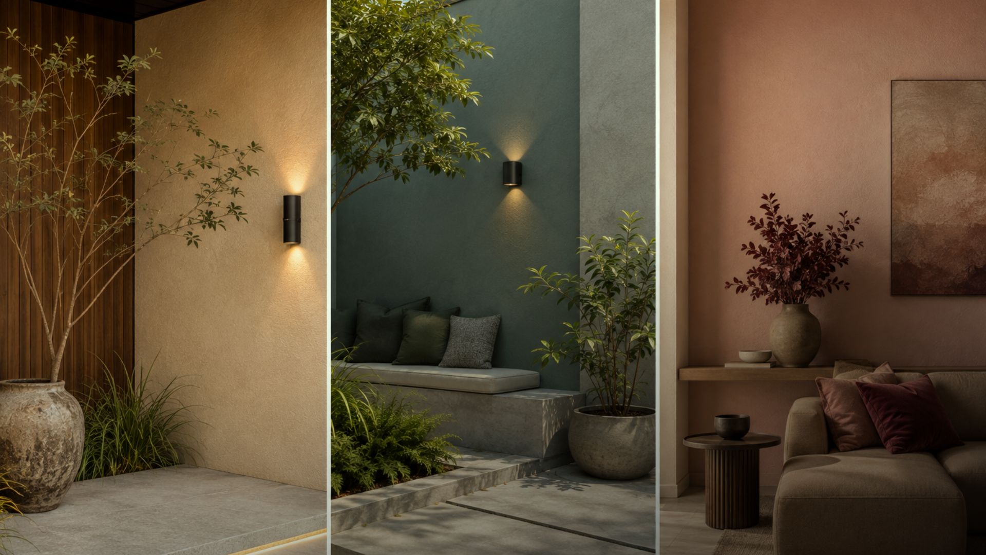 Paleta com Luz de Inverno, Luz da Manhã e Rosa Pastel aplicada em fachada e ambiente interno.