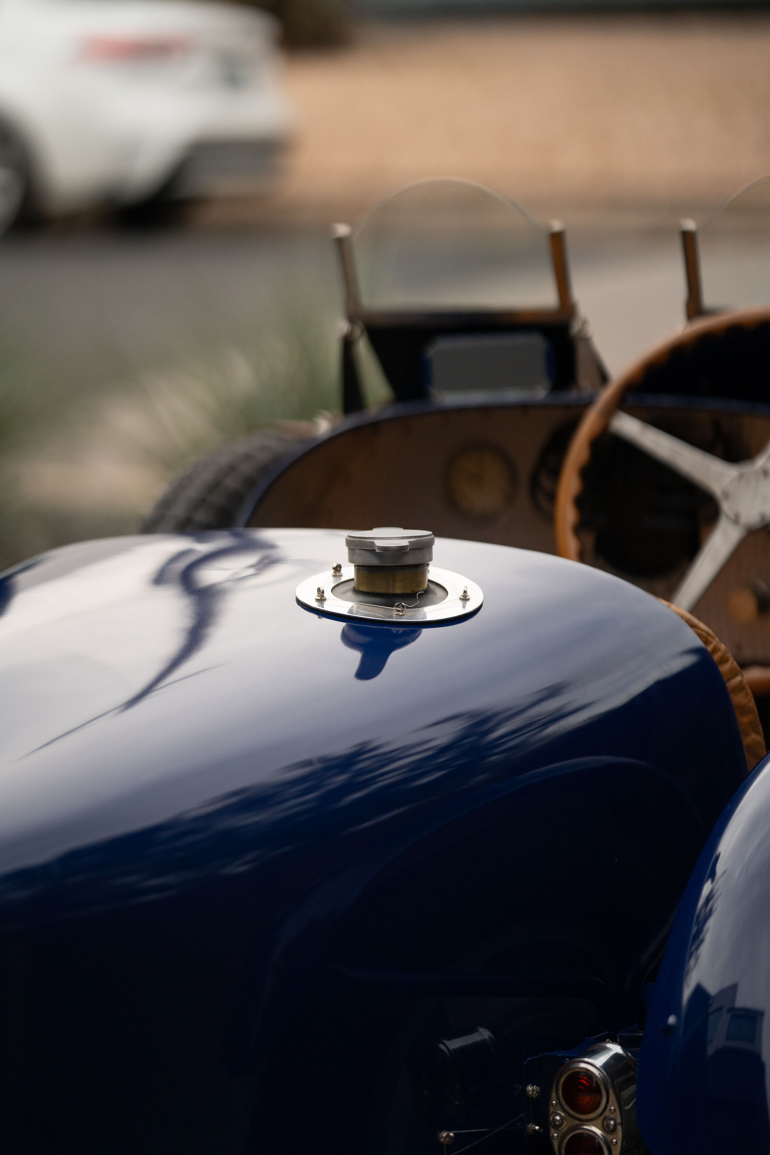 Pur Sang Bugatti Type 35 in Blue over Brown shot in Austin, TX.