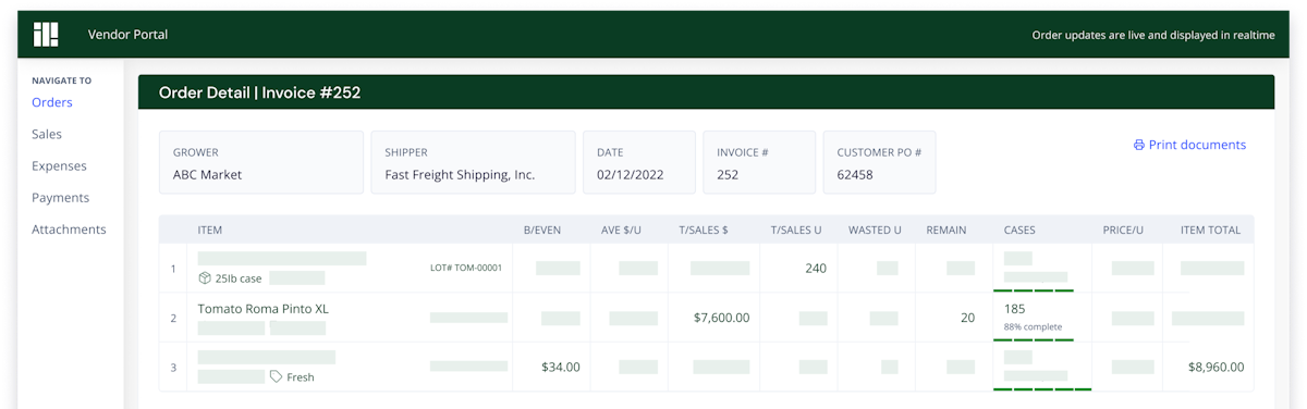 Screenshot of Silo's vendor portal software