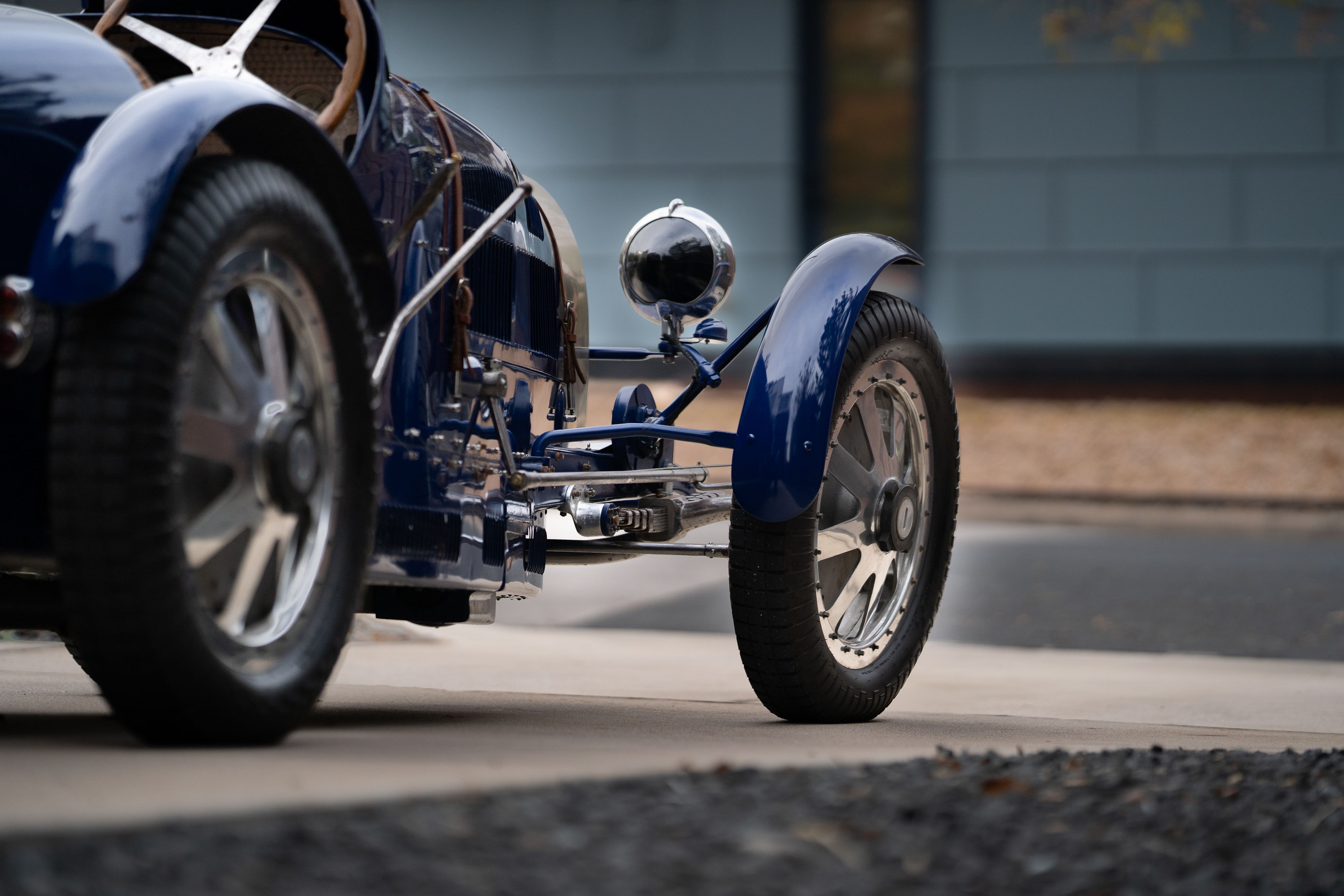 Pur Sang Bugatti Type 35 in Blue over Brown shot in Austin, TX.