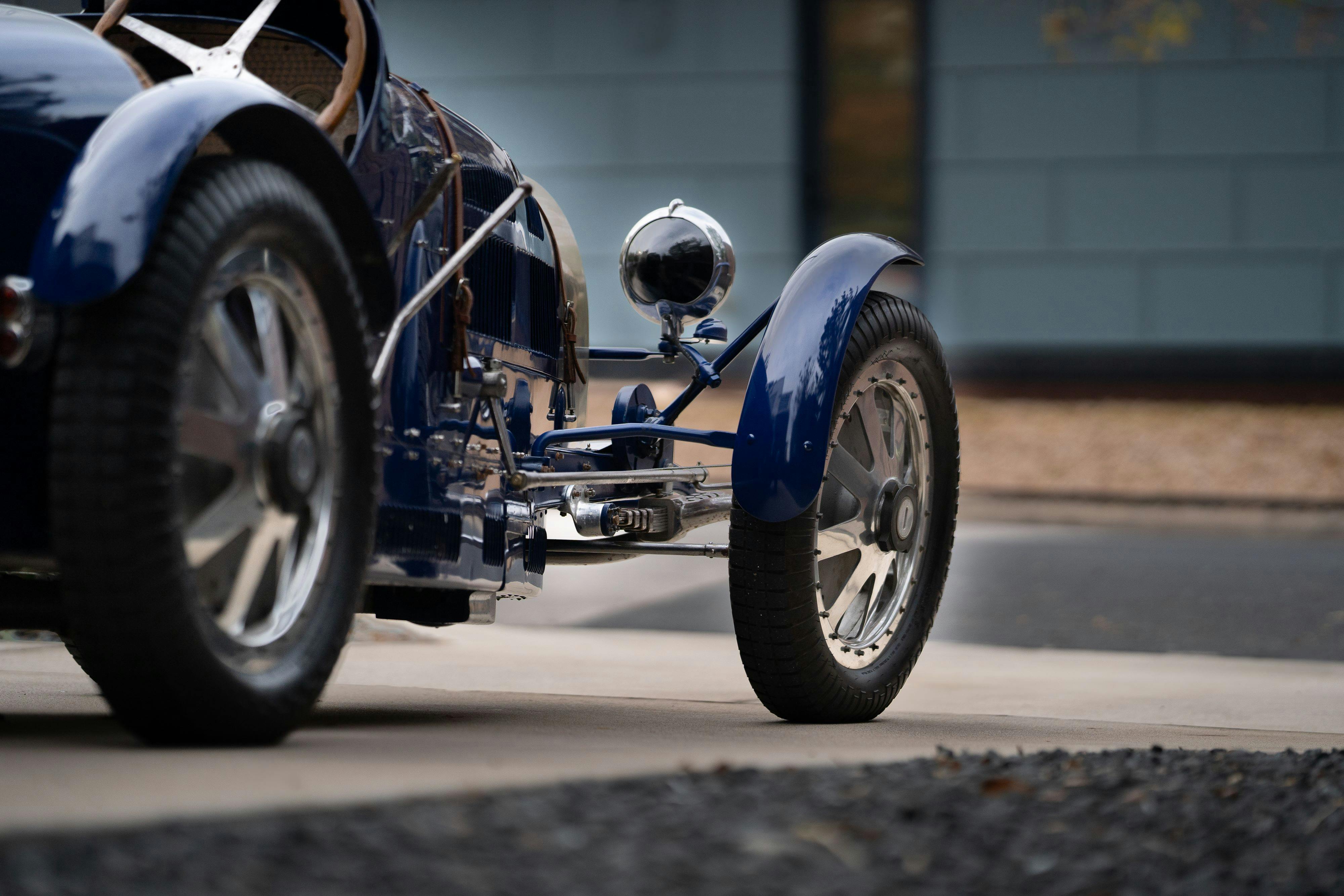 Pur Sang Bugatti Type 35 in Blue over Brown shot in Austin, TX.
