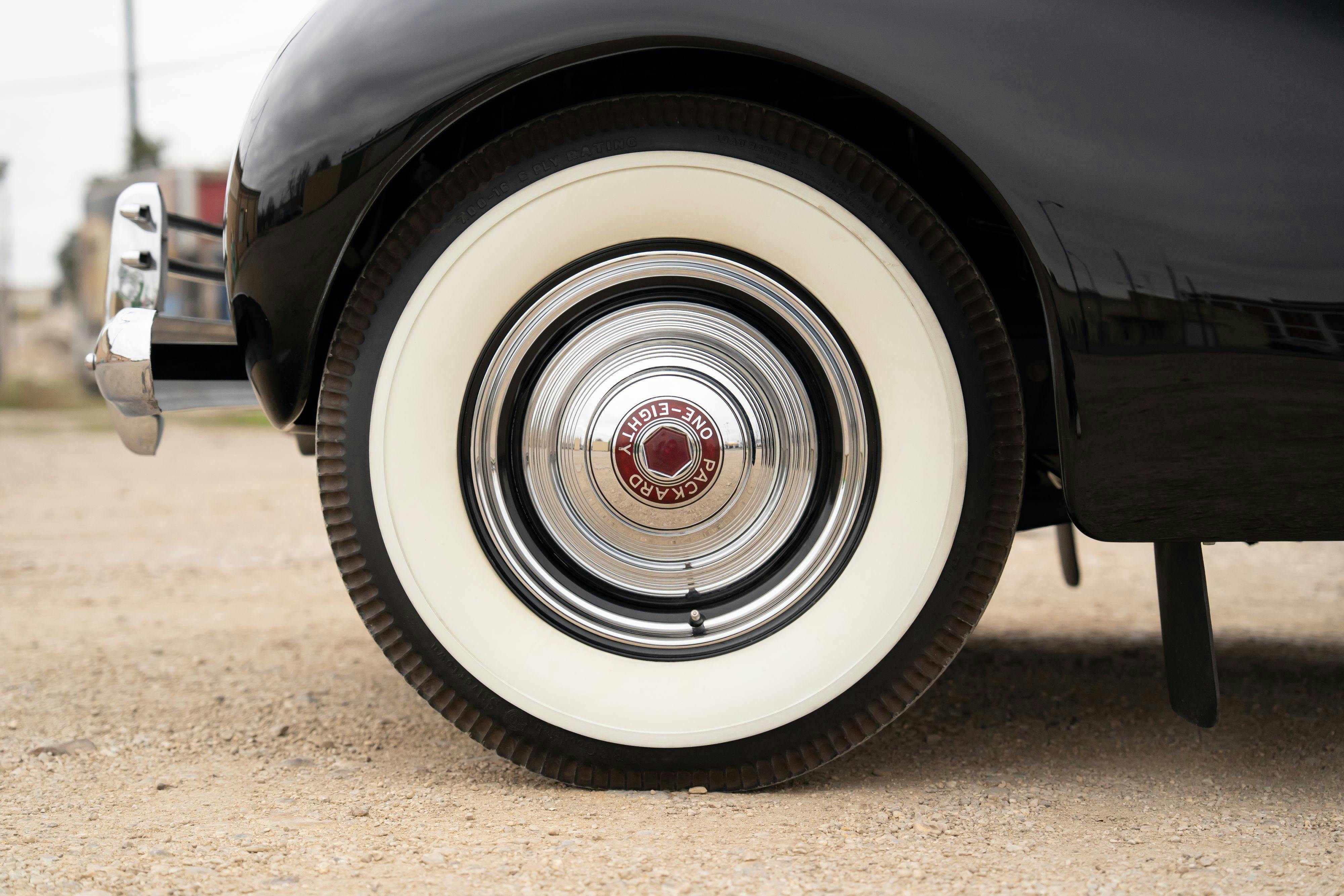 Wheel of a 1940 Packard Super Eight One-Eighty Convertible Sedan by Darrin in Georgetown, TX.
