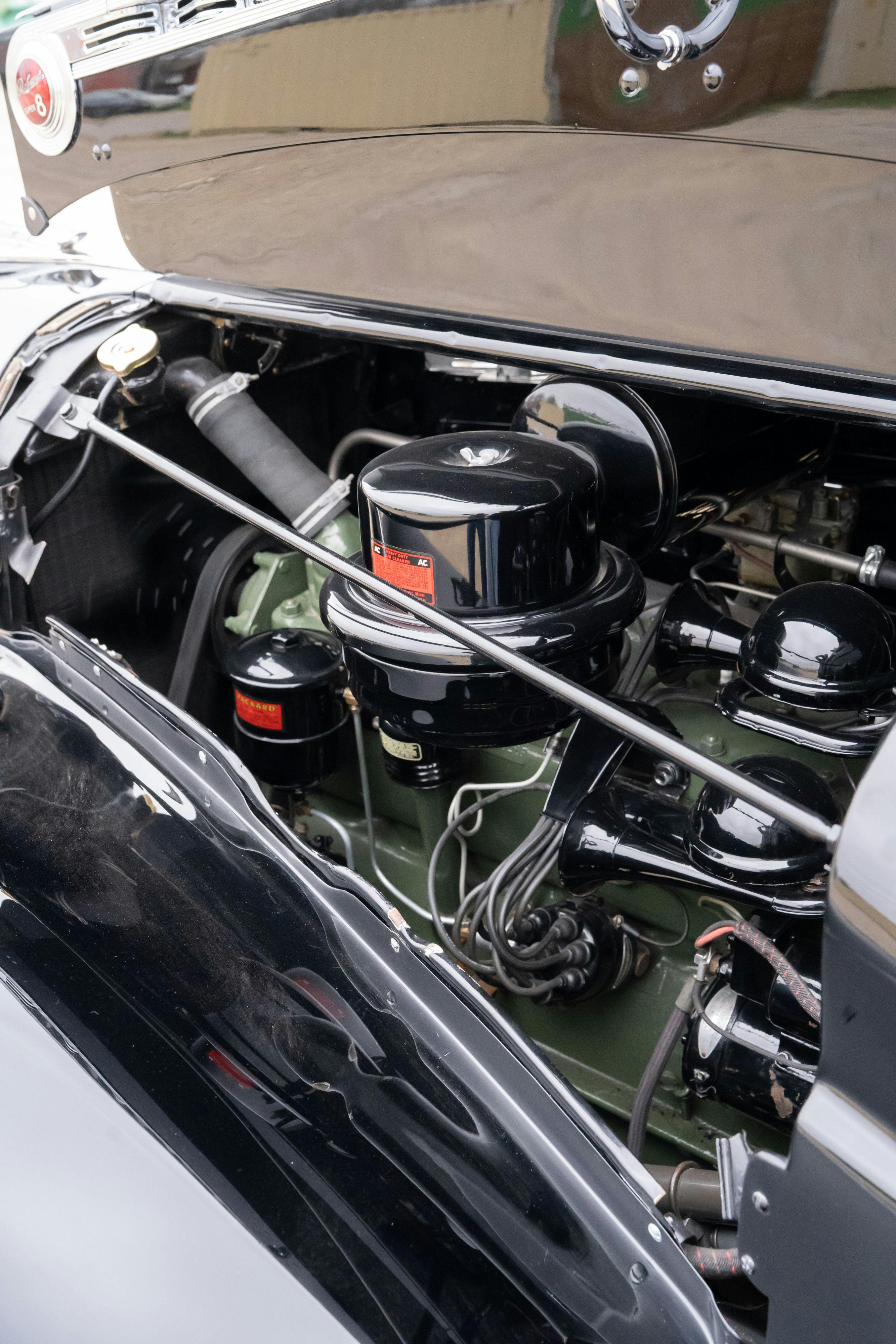 Engine of a 1940 Packard Super Eight One-Eighty Convertible Sedan by Darrin in Georgetown, TX.