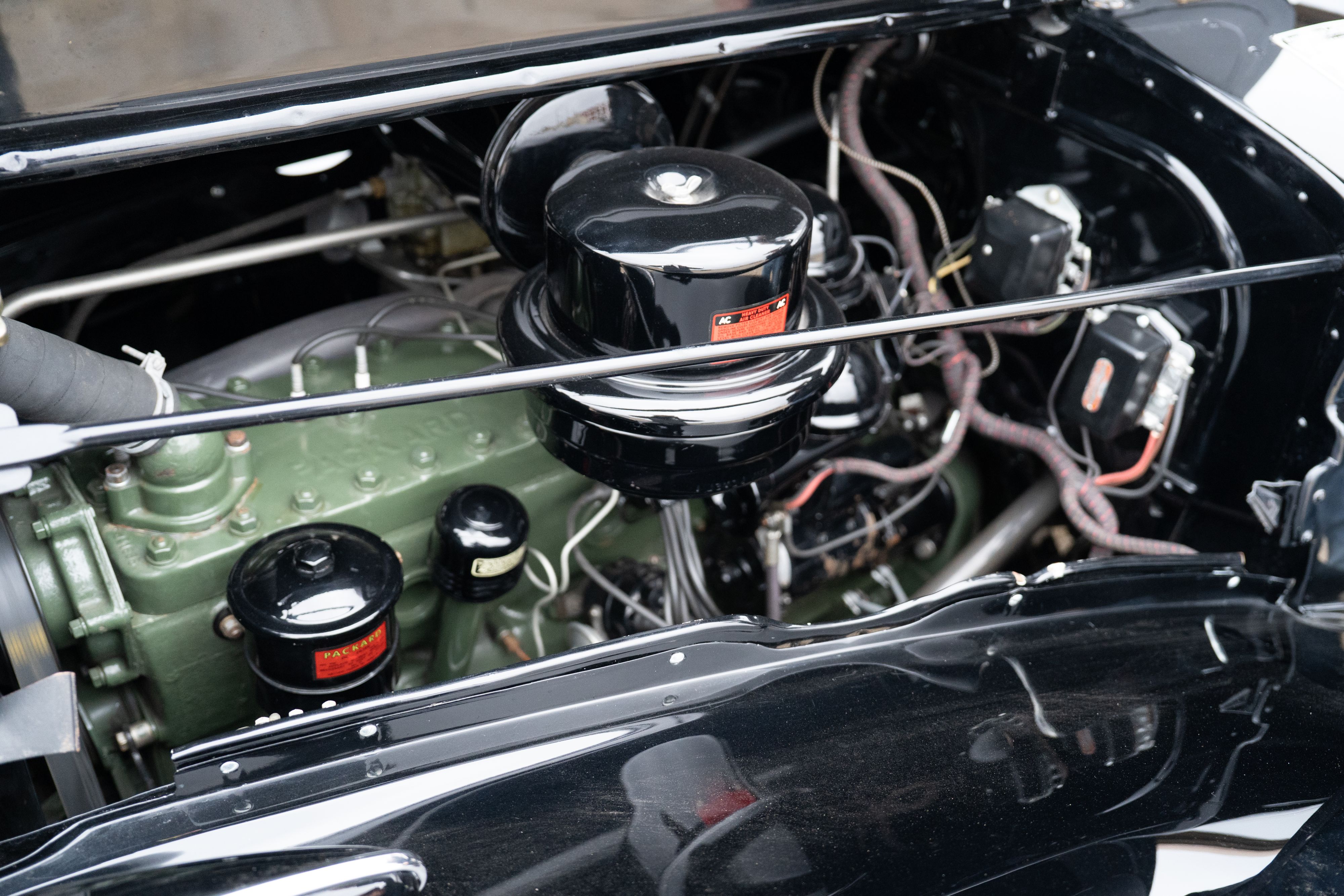Engine of a 1940 Packard Super Eight One-Eighty Convertible Sedan by Darrin in Georgetown, TX.