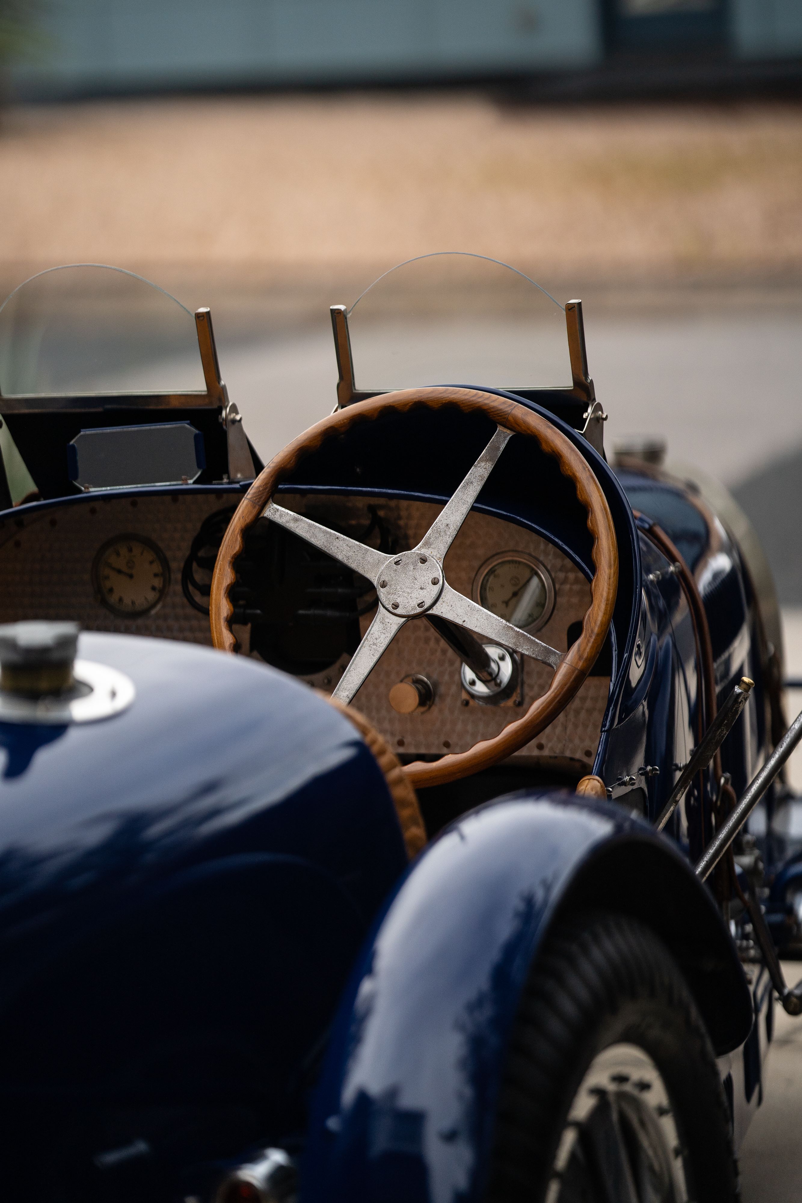 Pur Sang Bugatti Type 35 in Blue over Brown shot in Austin, TX.