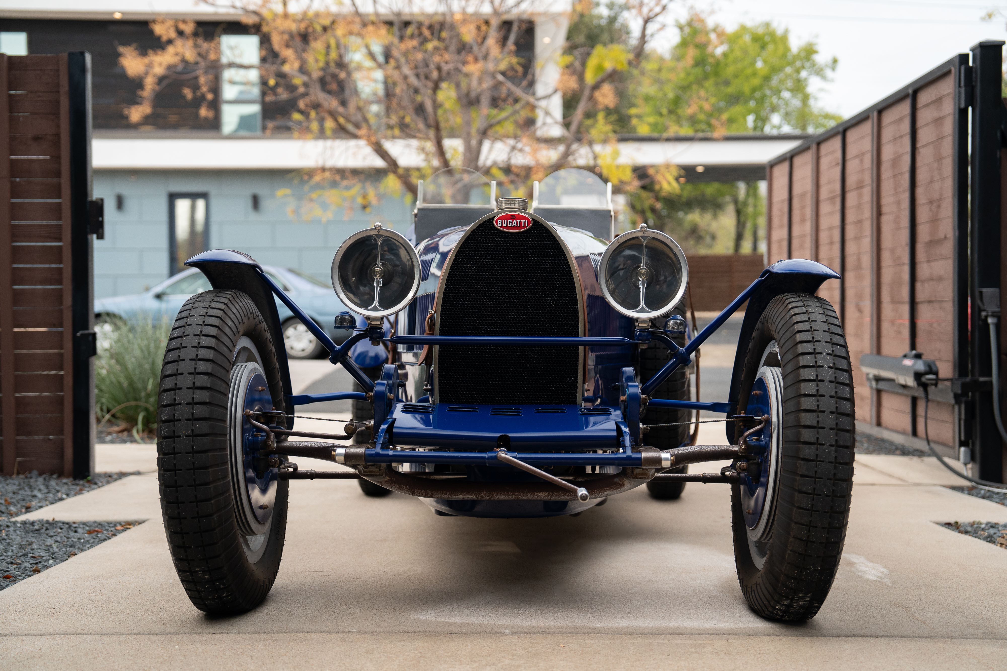 Pur Sang Bugatti Type 35 in Blue over Brown shot in Austin, TX.