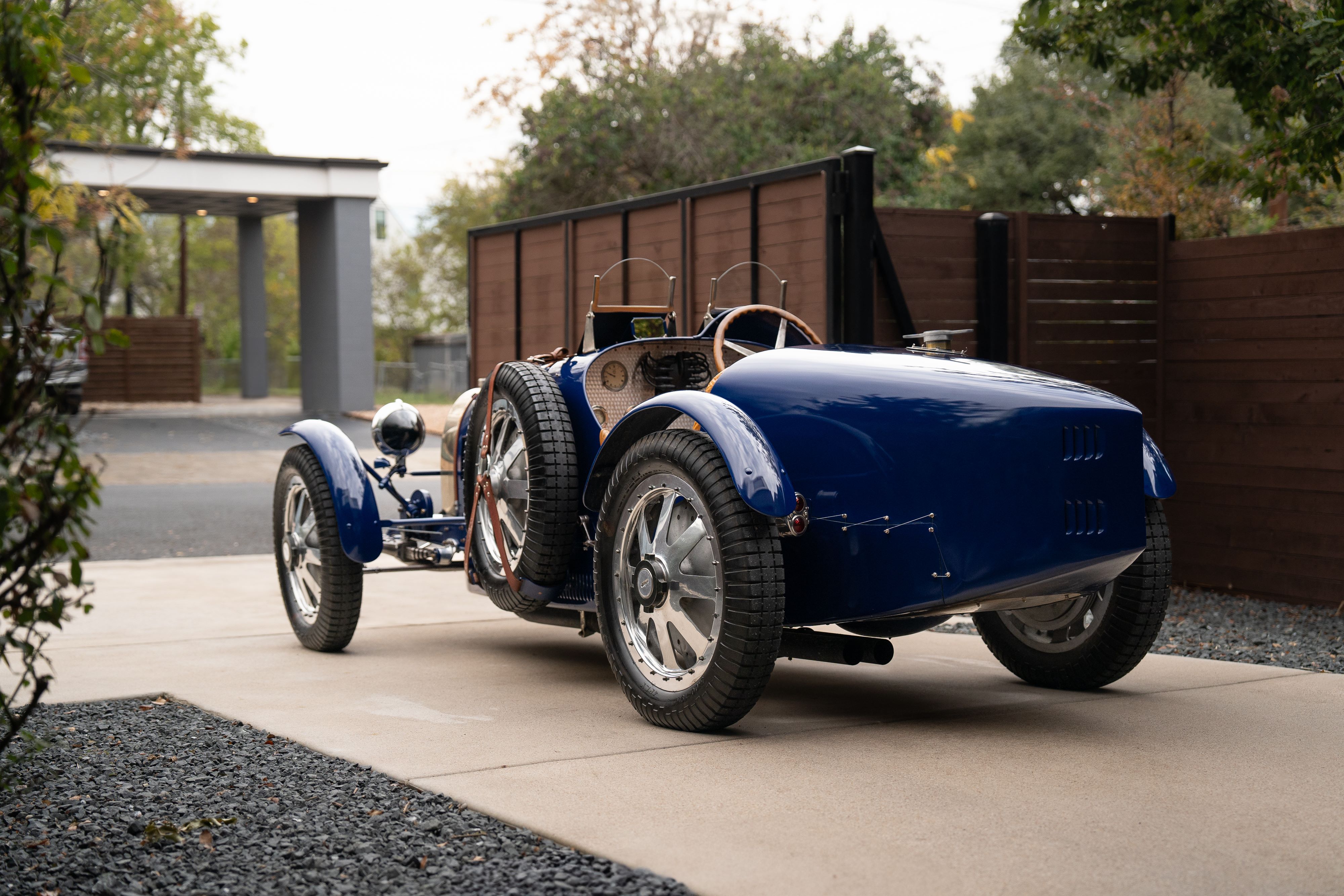 Pur Sang Bugatti Type 35 in Blue over Brown shot in Austin, TX.