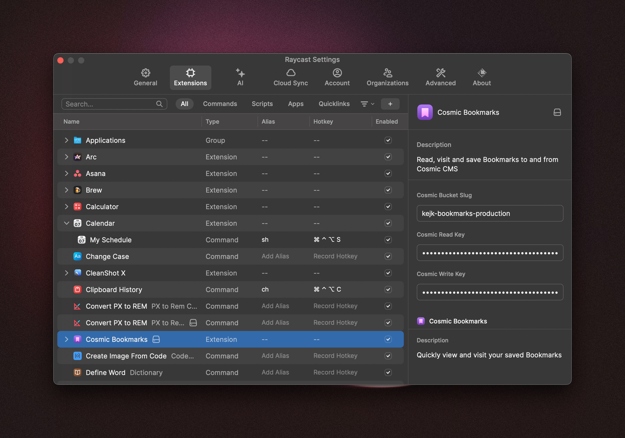 Raycast Settings