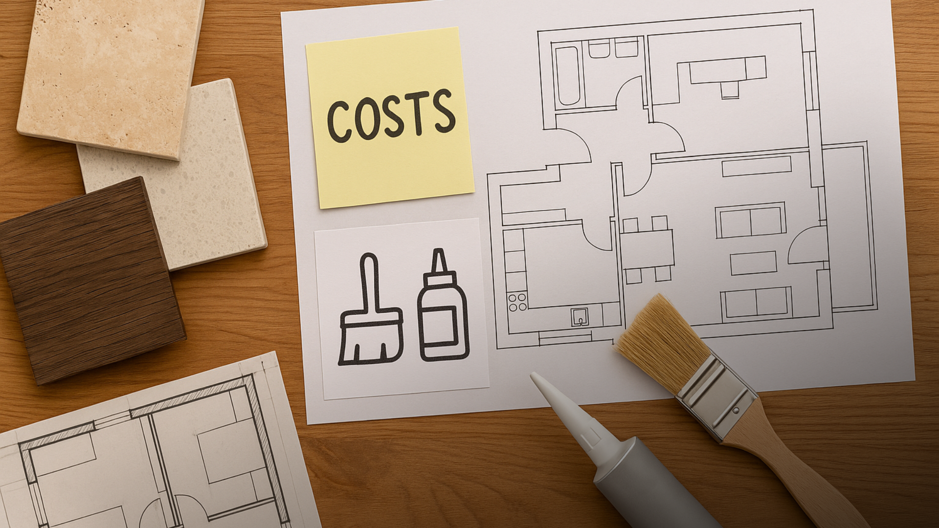 Mesa de projeto com amostras e plano de manutenção.