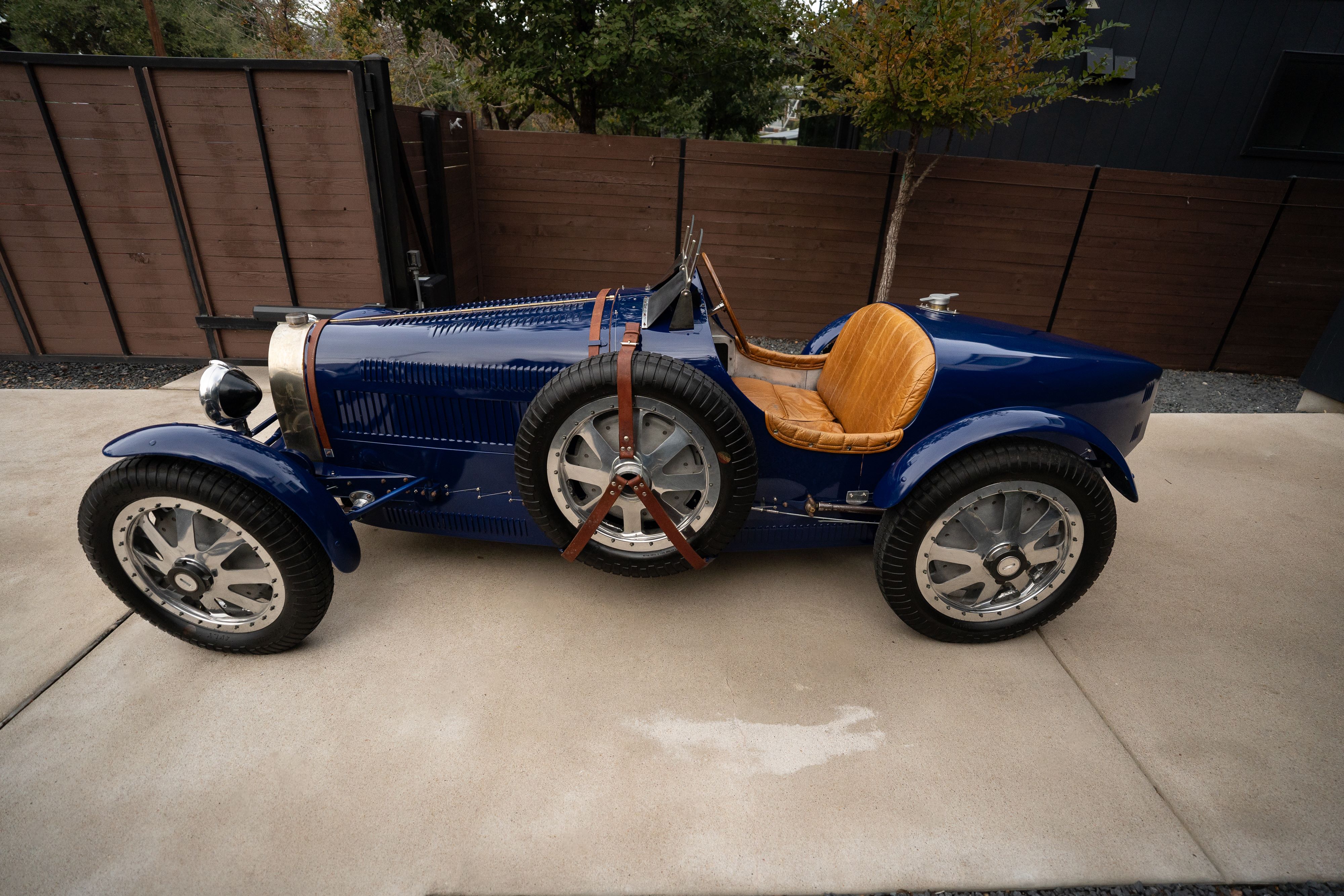 Pur Sang Bugatti Type 35 in Blue over Brown shot in Austin, TX.