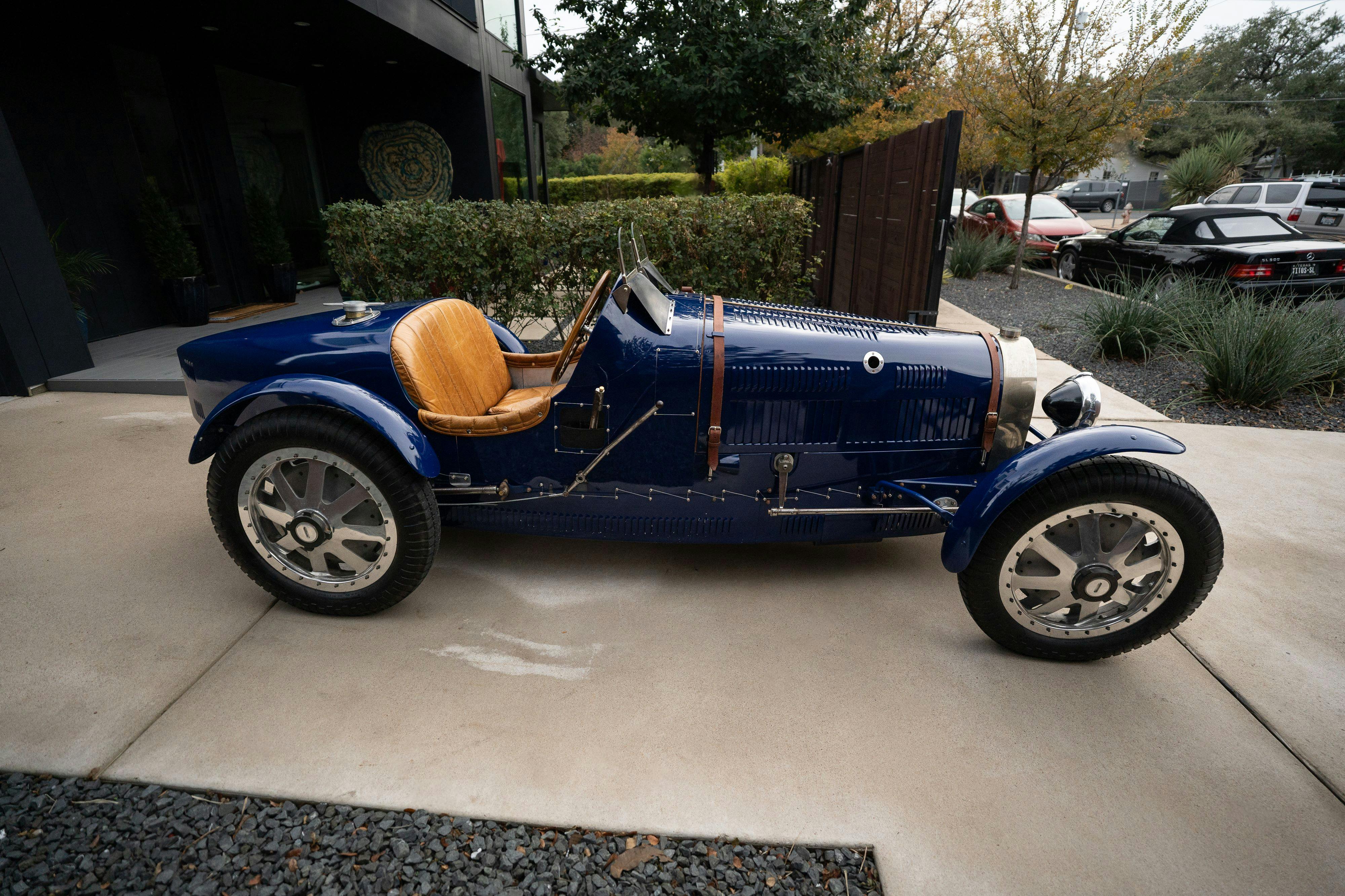 Pur Sang Bugatti Type 35 in Blue over Brown shot in Austin, TX.