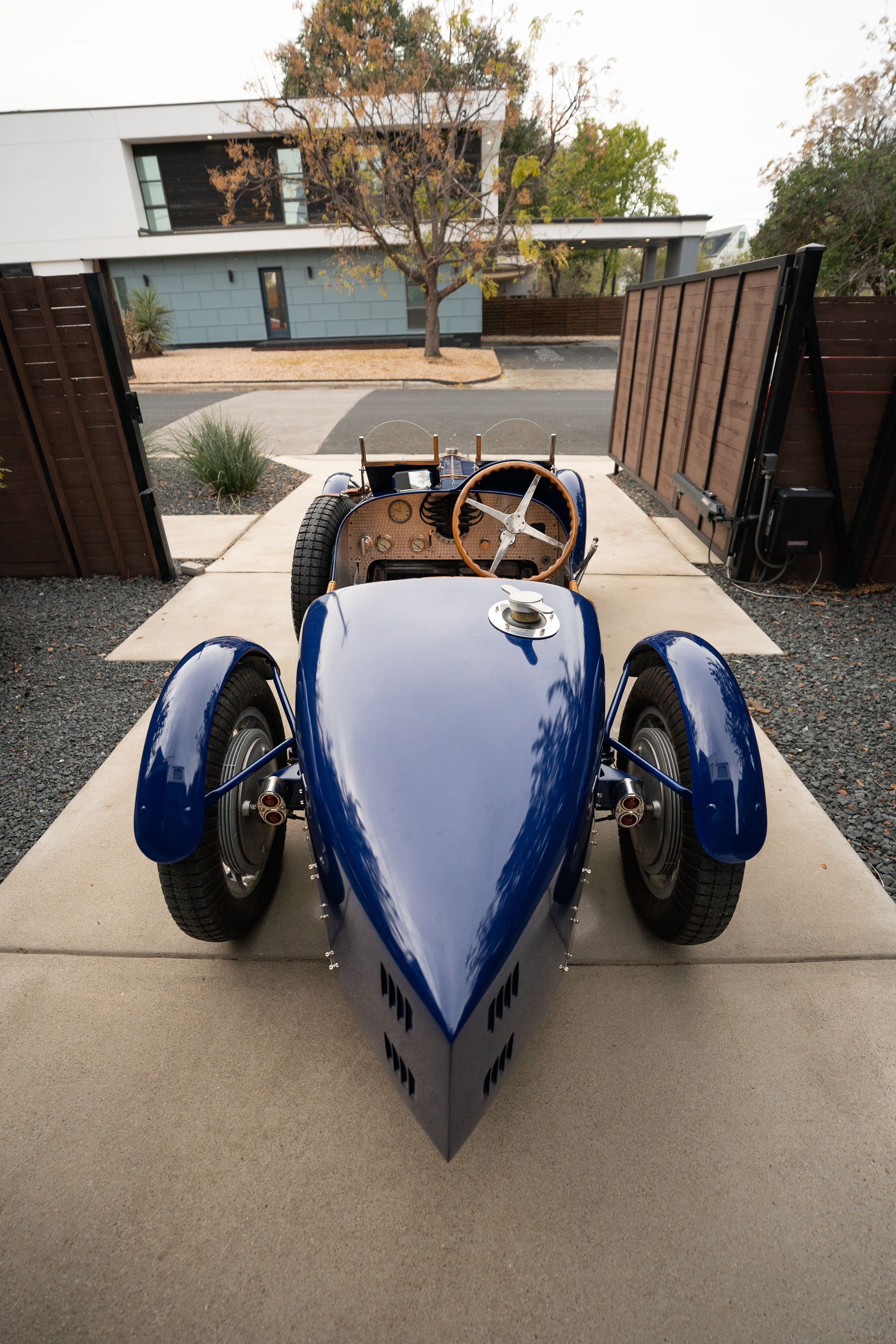 Pur Sang Bugatti Type 35 in Blue over Brown shot in Austin, TX.