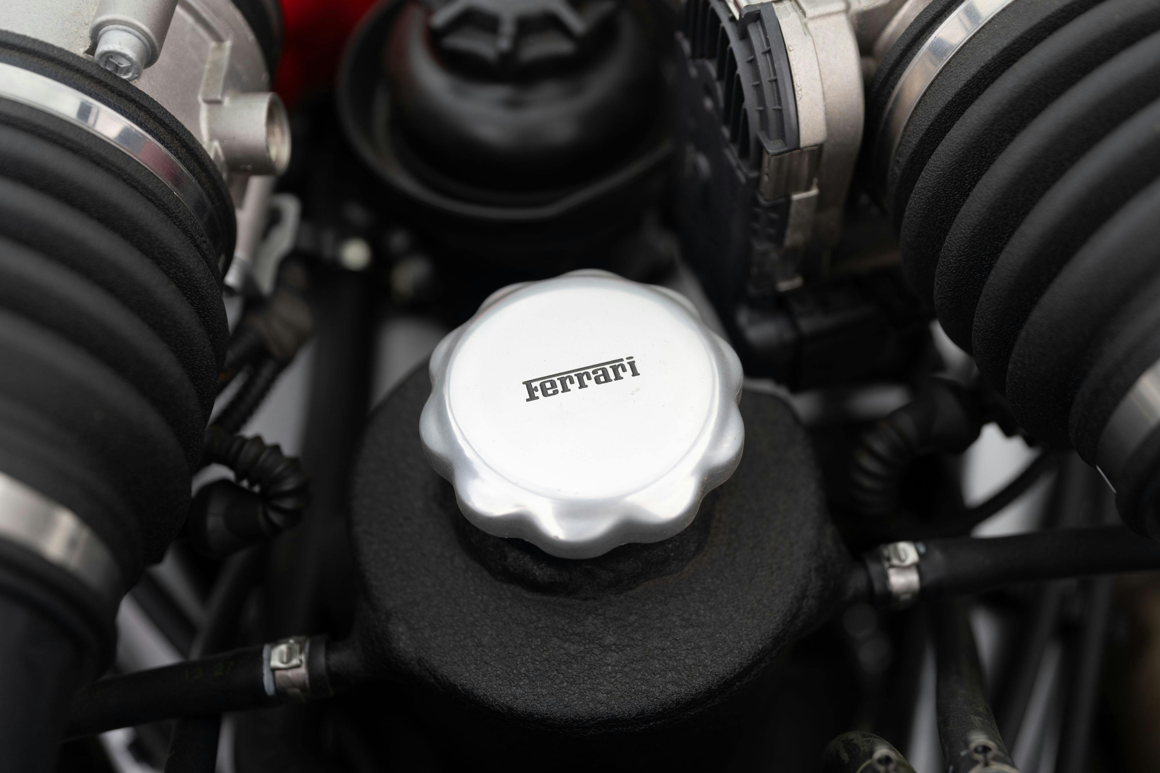 2008 Ferrari F430 engine bay in Grigio Silverstone on Black in Lakeway, TX.