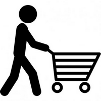 Drawing of a man pushing a shopping cart