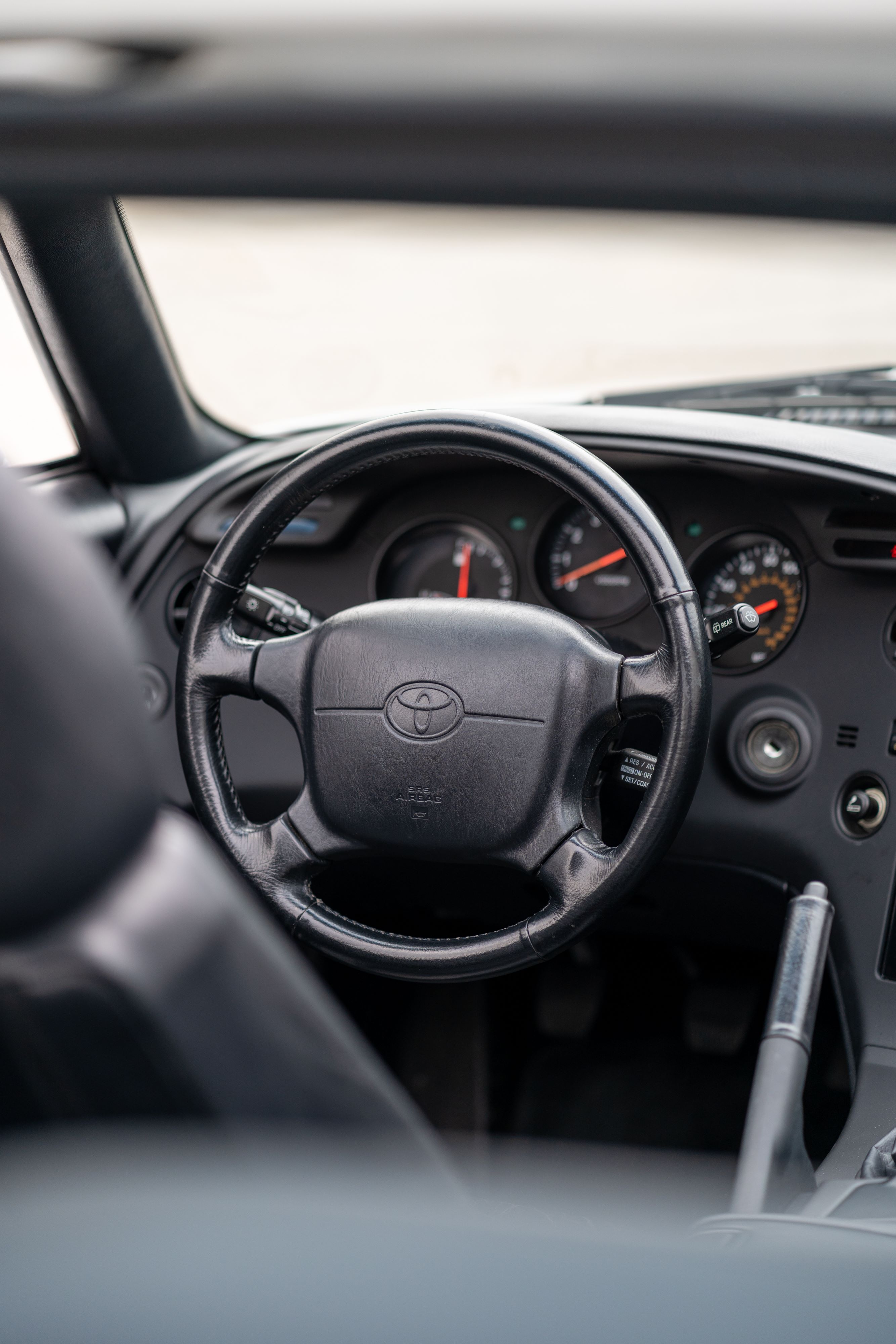 Steering wheel on a MK4 Toyota Supra in Austin, TX.