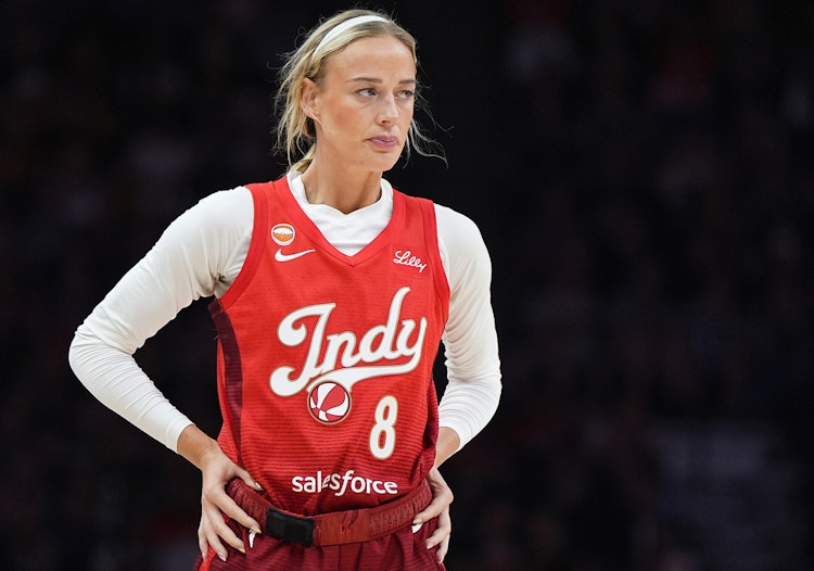 Indiana Fever guard Sophie Cunningham, whose recent comments on women's sports made headlines ahead of the Aces vs. Fever game.