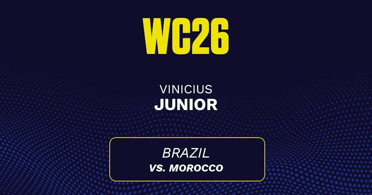 Vinicius Junior projected stats for Saturday, June 13, 2026.