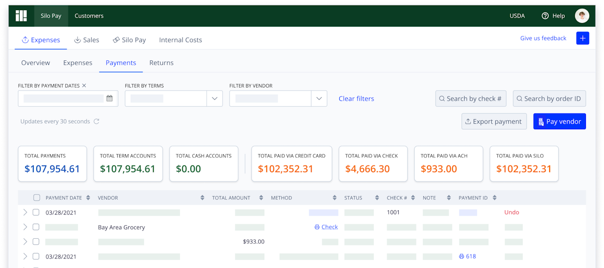 Screenshot of Silo's accounting software