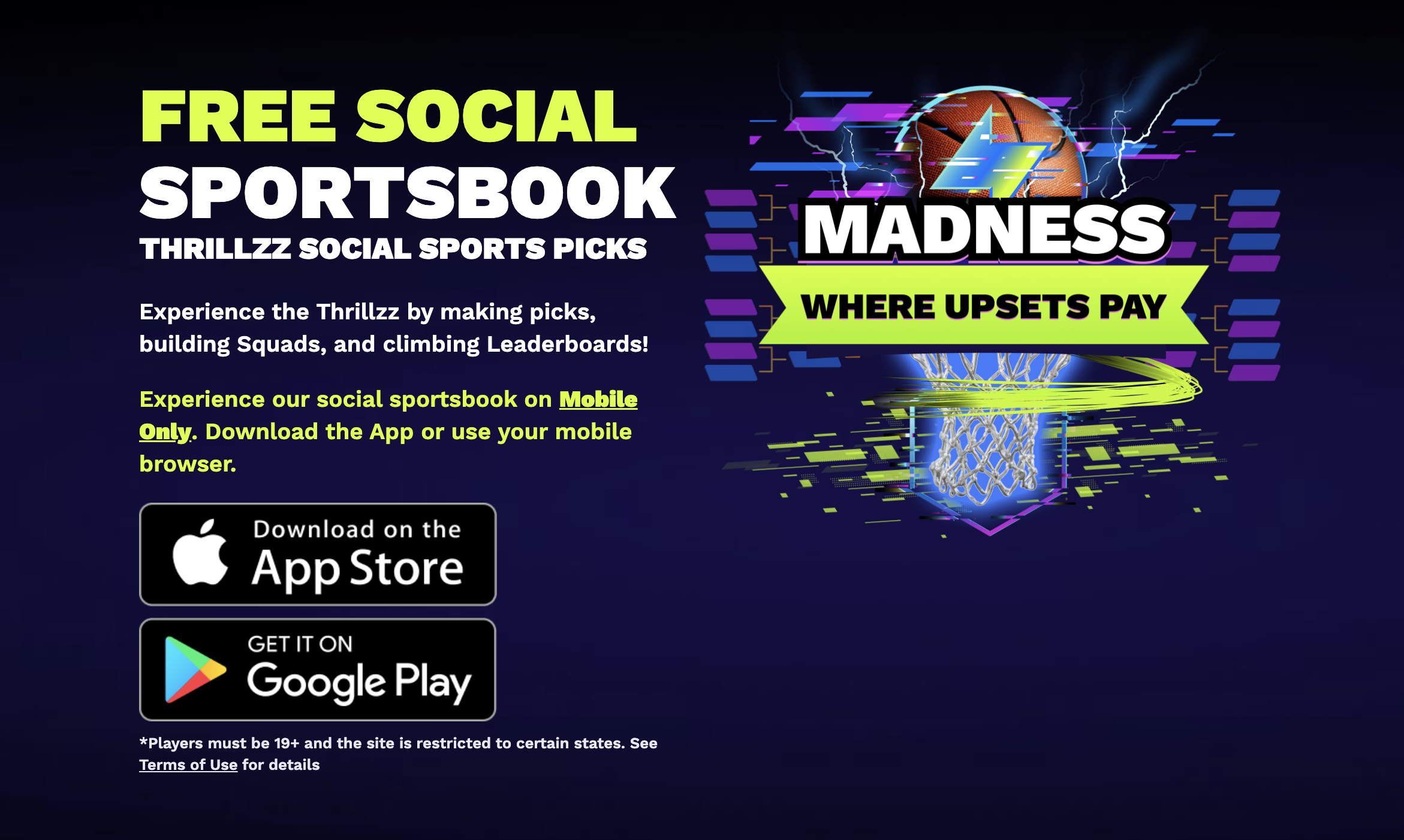 Thrillzz App Interface for March Madness