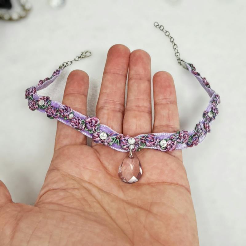 Lavender Choker, floral teardrop - alternate view