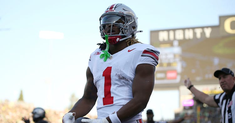 Quinshon Judkins celebrating a touchdown.