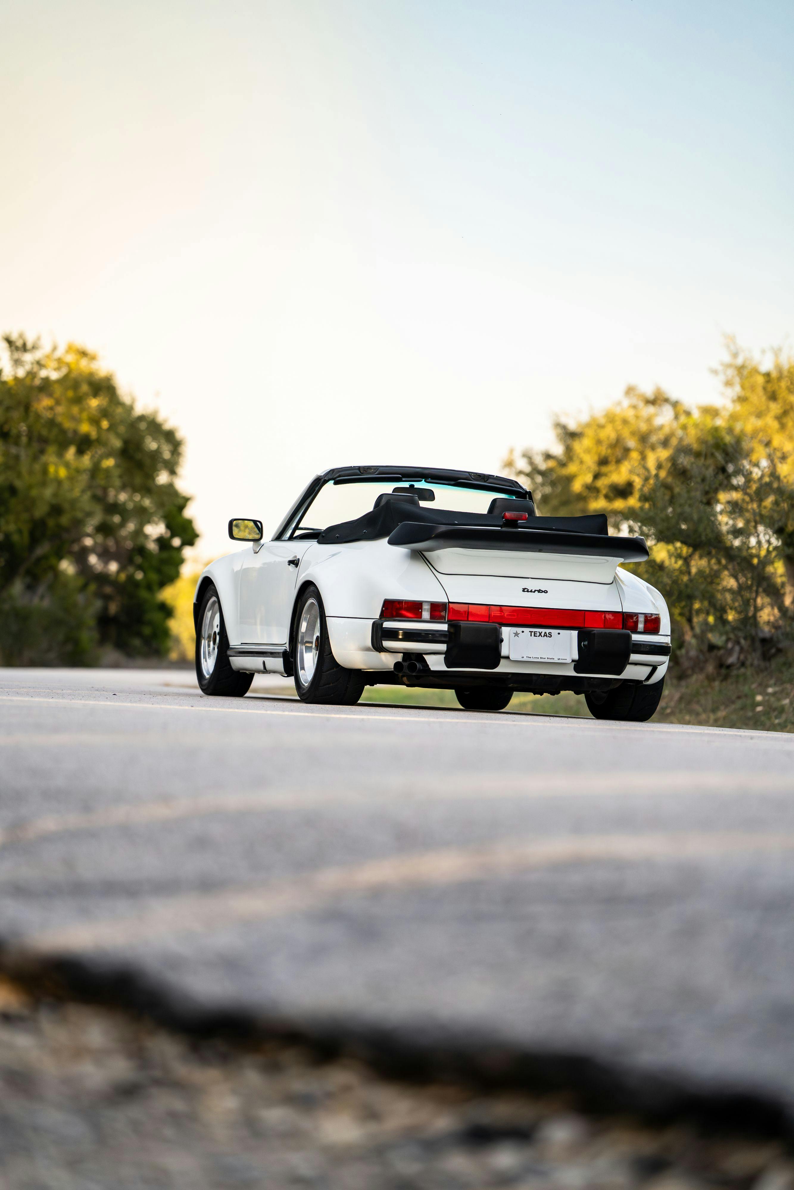 1986 Porsche 930 Turbo in White on Black with the factory slatenose M505 option.