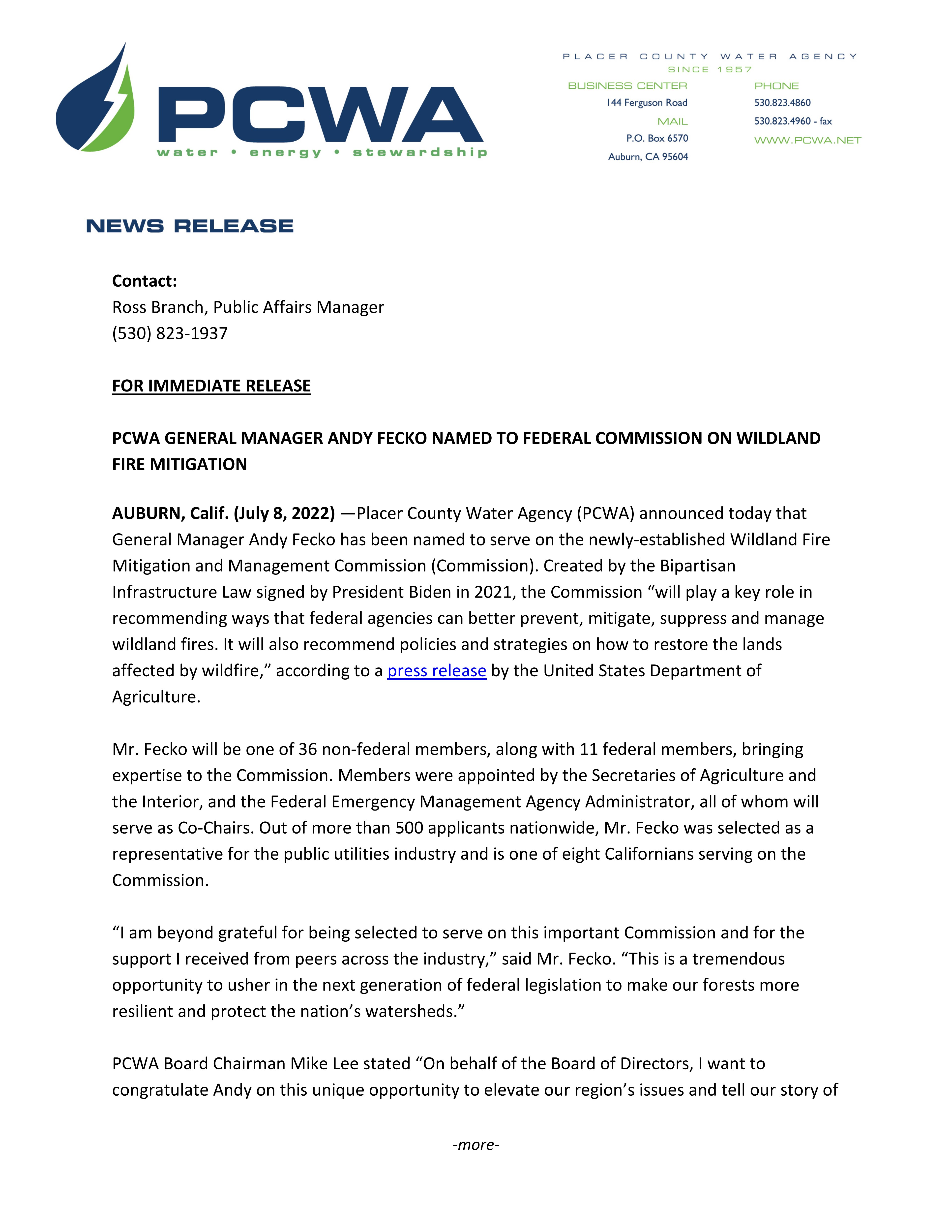 News Releases | pcwa.net