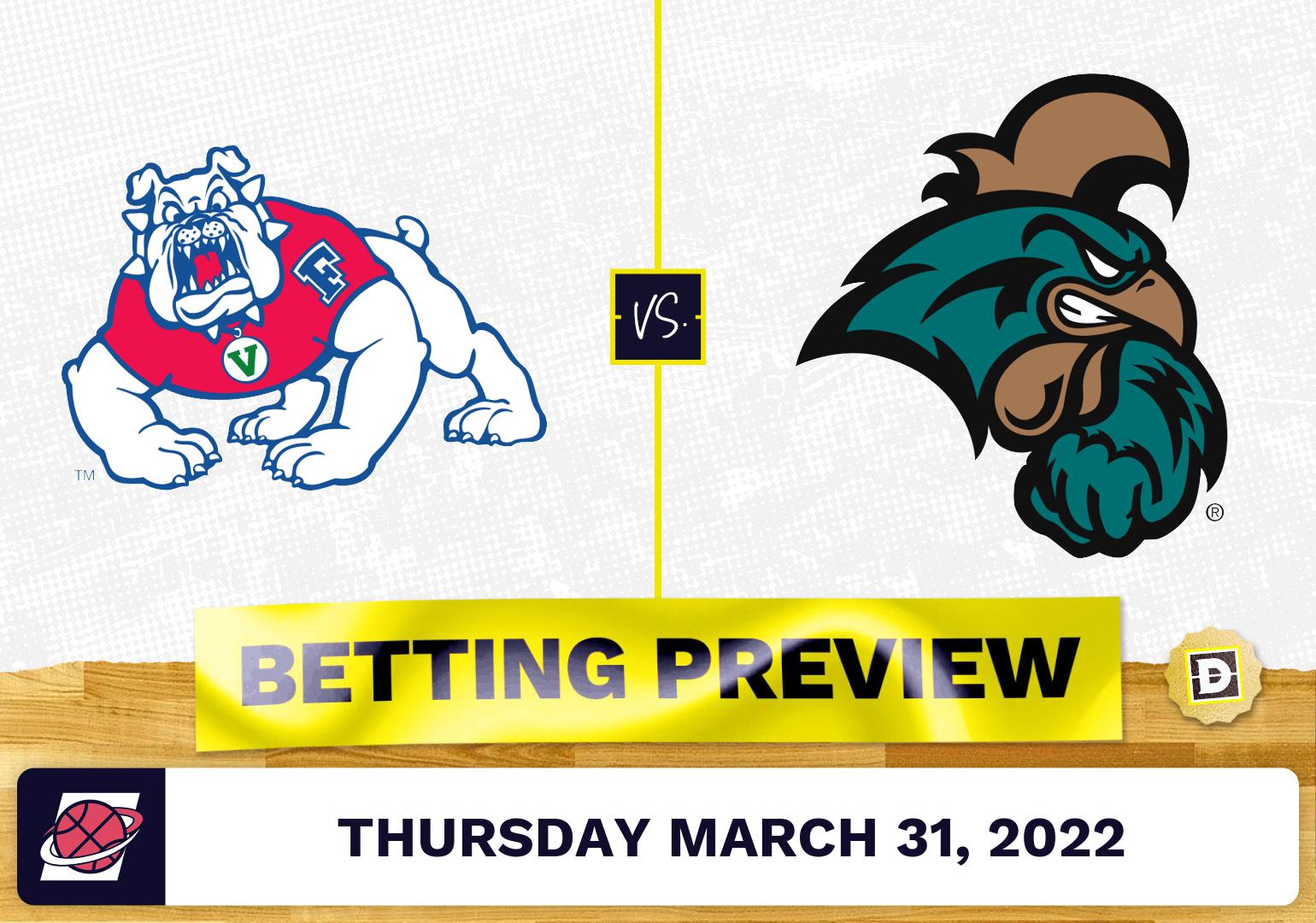 Fresno State vs. Coastal Carolina CBB Predictions and Odds - Mar 31, 2022