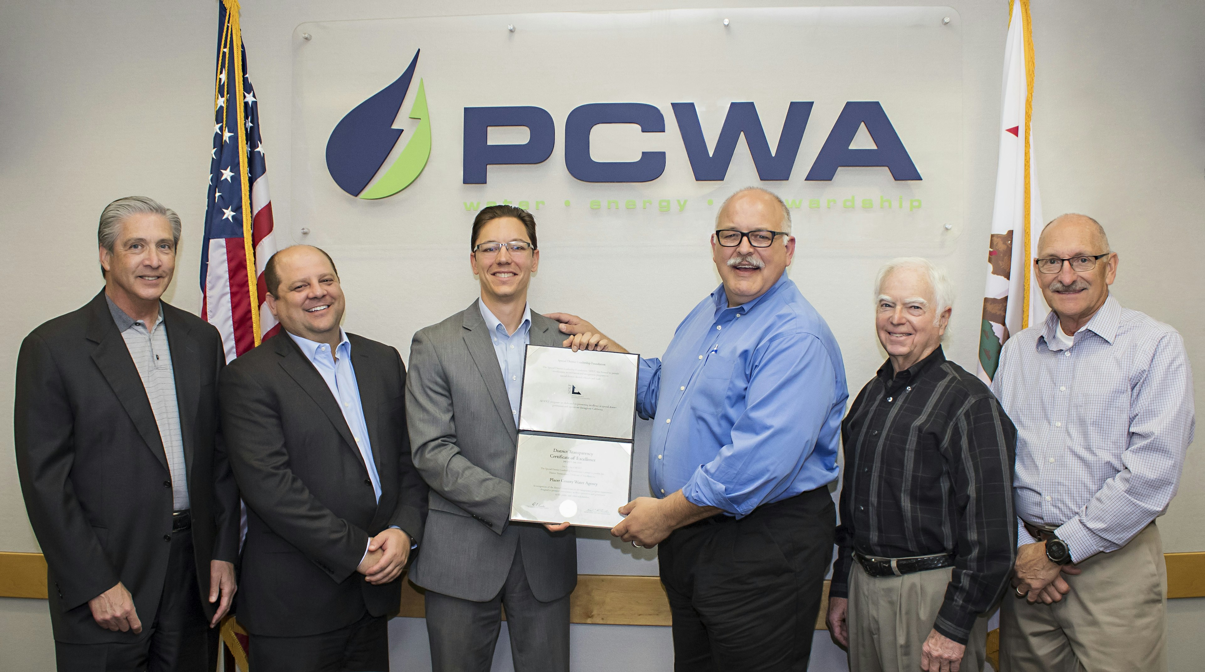 Photo of PCWA presented with Transparency excellence certificate