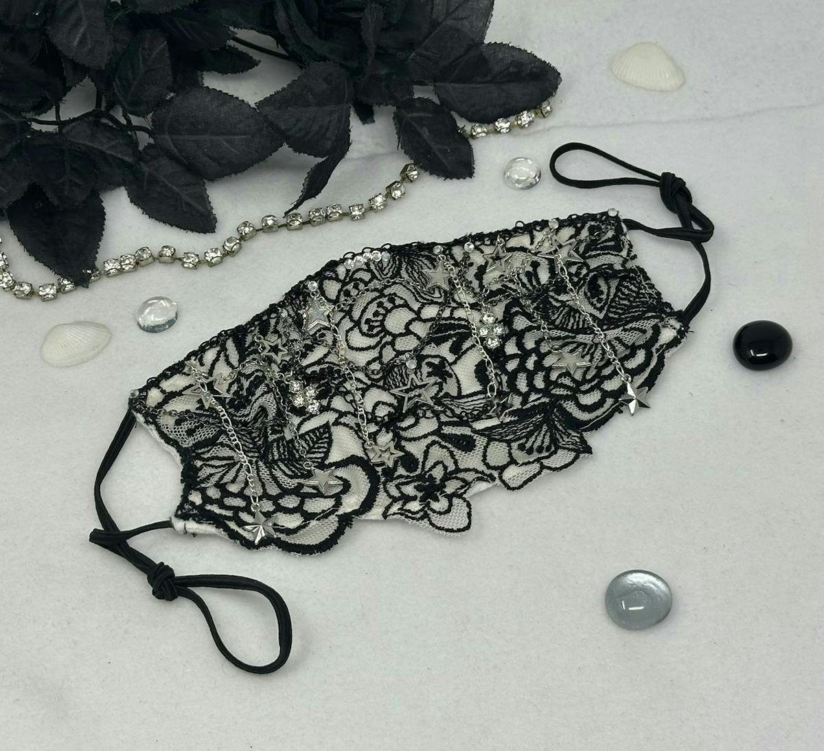 Black and White floral lace mask