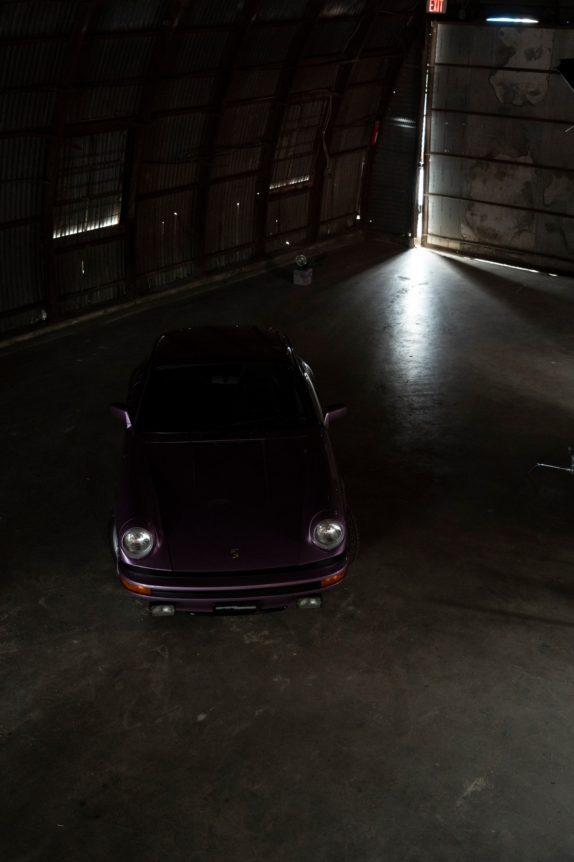 Purple 911SC shot from a ladder.