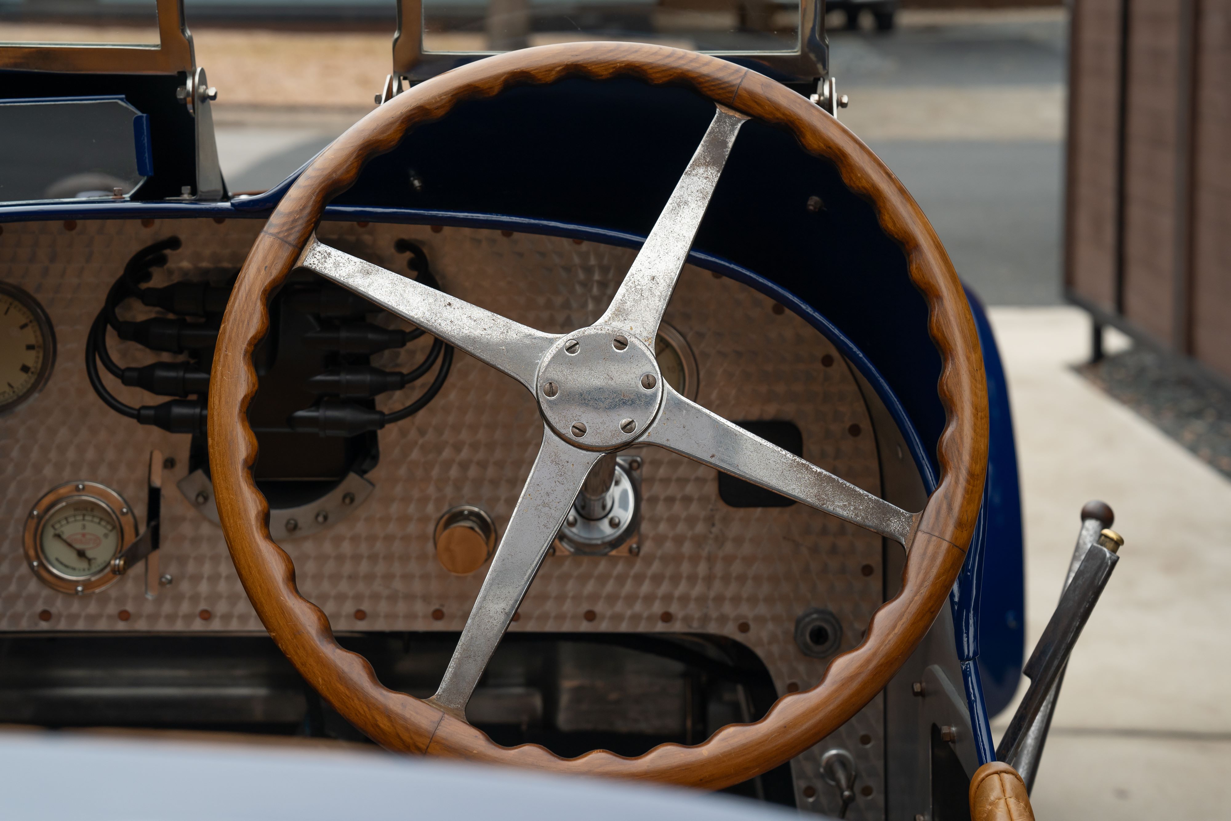 Gauges on a Pur Sang Bugatti Type 35 in Blue over Brown shot in Austin, TX.