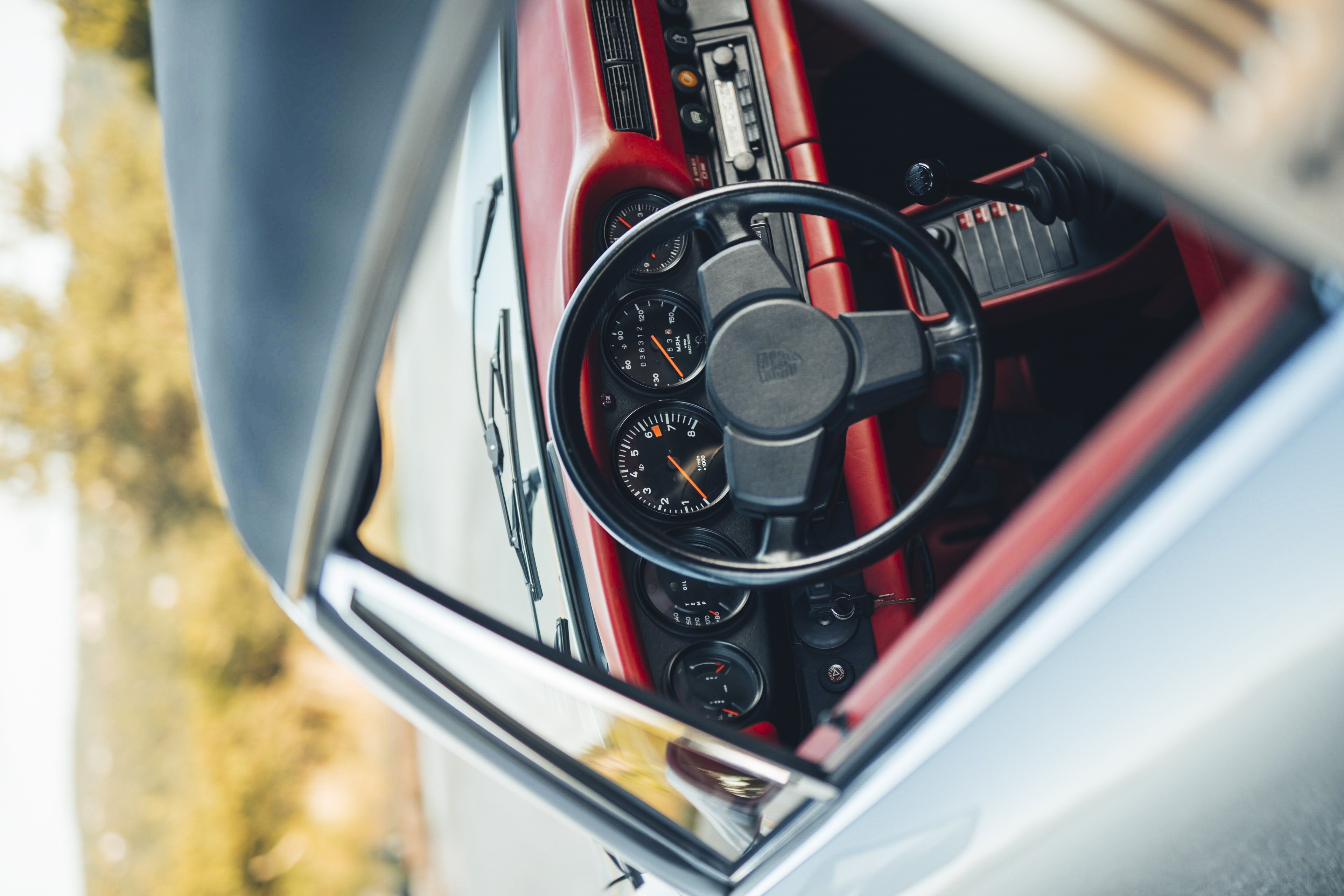 Light red interior on a 1977 Porsche 911S.