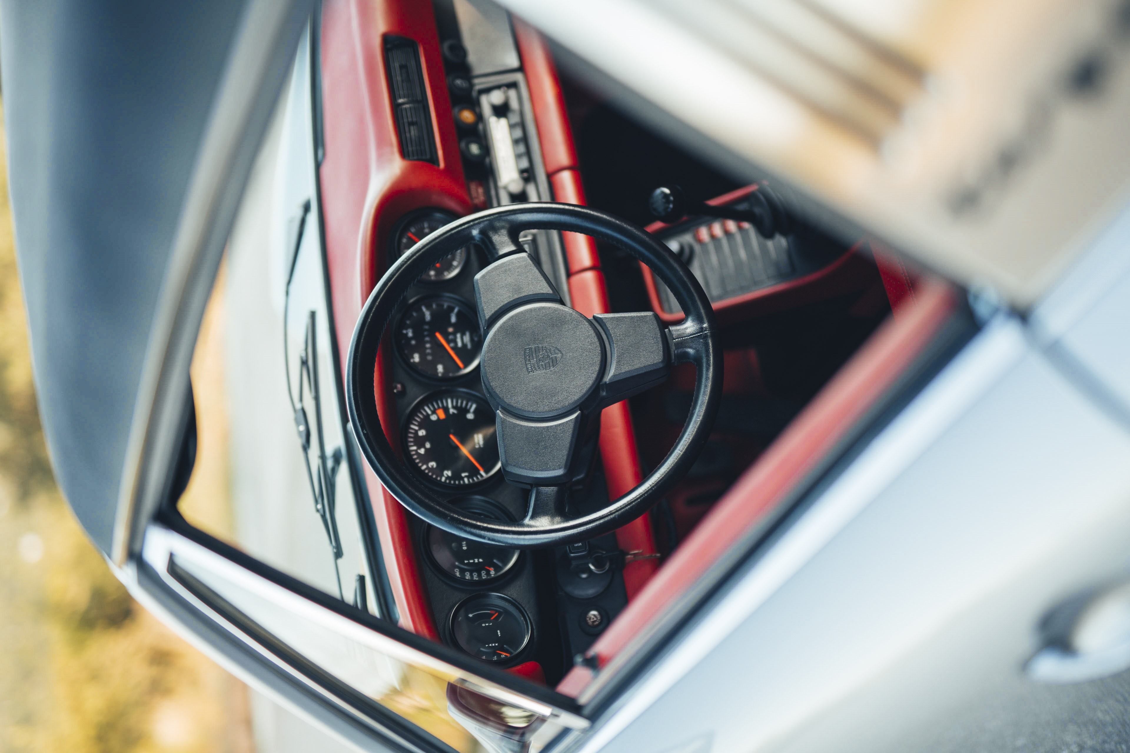 Light red interior on a 1977 Porsche 911S.