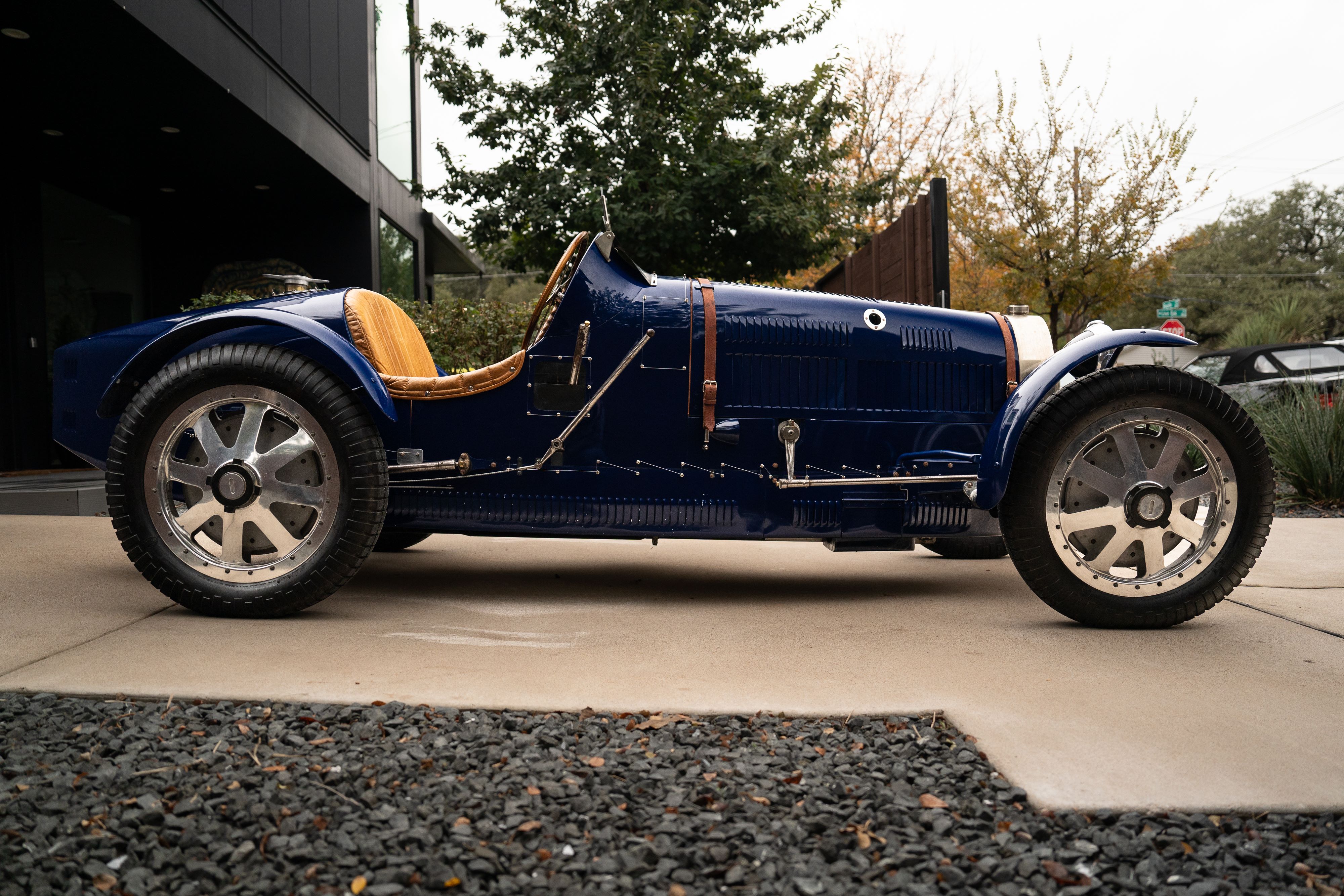 Pur Sang Bugatti Type 35 in Blue over Brown shot in Austin, TX.