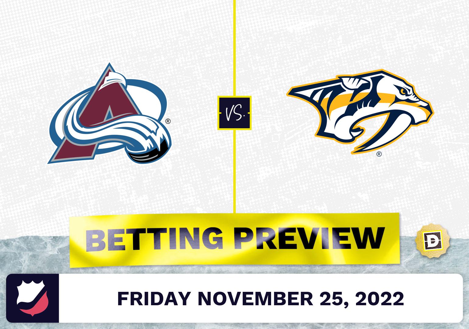 Avalanche vs. Predators Prediction and Odds - Nov 25, 2022