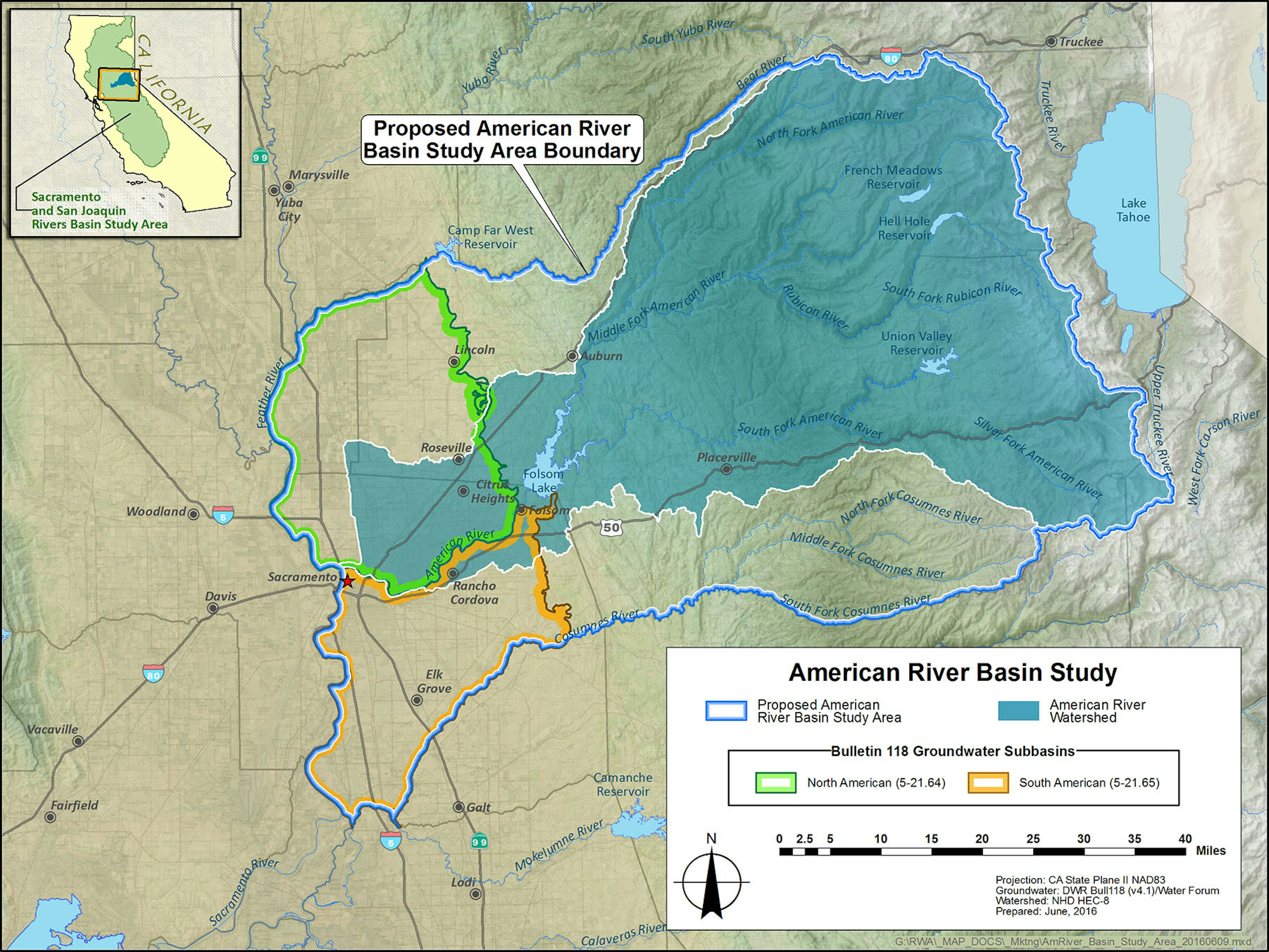 Map of American River Basin Study Area