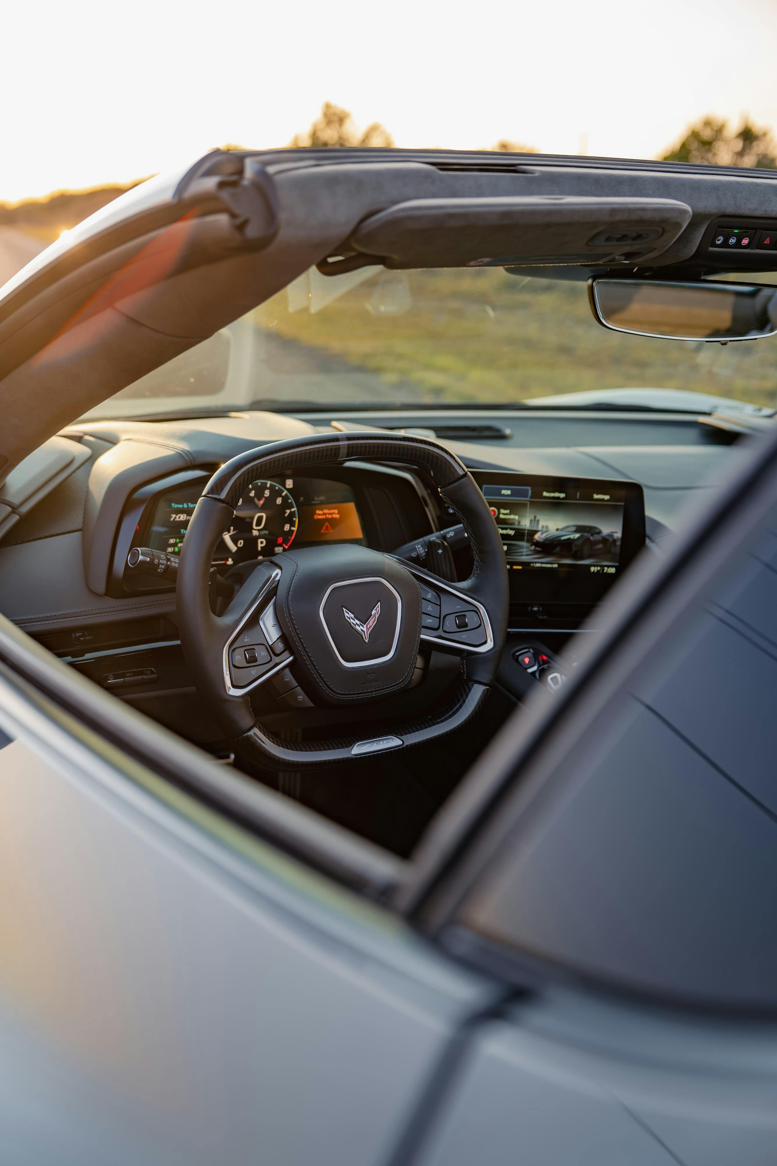 Interior of a 2025 Chevrolet Corvette Z06 in Sea Wolf Gray Tricoat in Dripping Springs, TX.