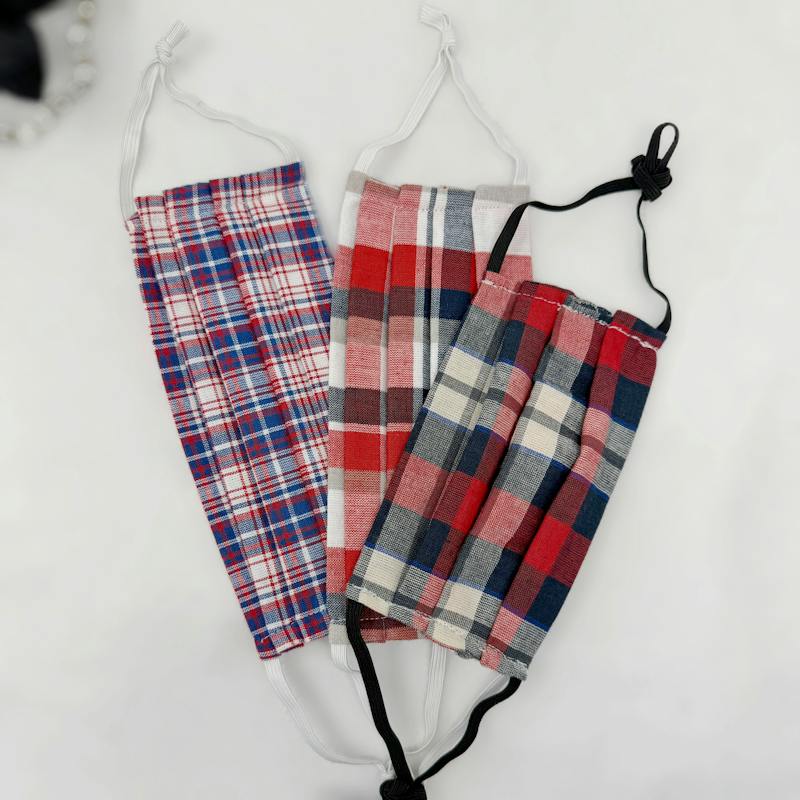 3PC Cotton Face Masks, USA plaid - alternate view