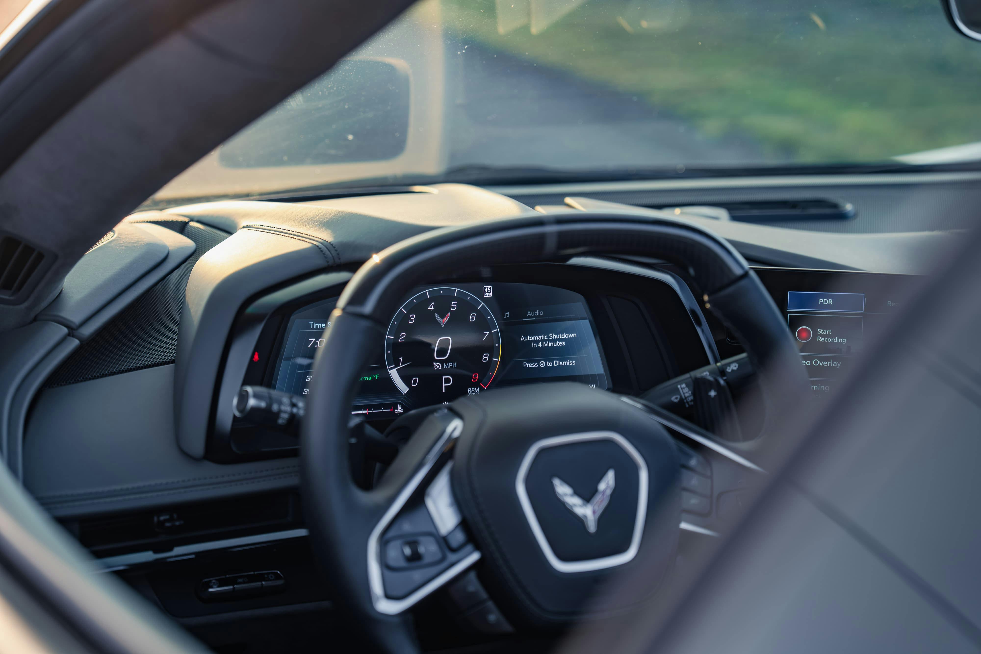 Interior of a 2025 Chevrolet Corvette Z06 in Sea Wolf Gray Tricoat in Dripping Springs, TX.
