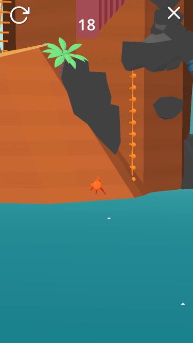 The crab level, but the player is sneaking through a small opening in a fence near the start "The crab level, but the player is sneaking through a small opening in a fence near the start"