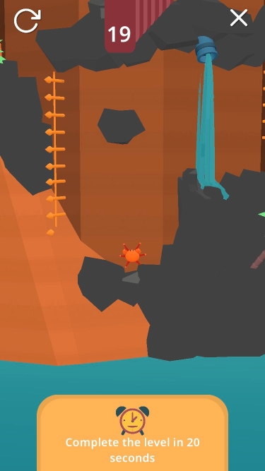 A level from WHAT THE GOLF? where the player character is a crab and they must ascend a sand tower in 20 seconds. "A level from WHAT THE GOLF? where the player character is a crab and they must ascend a sand tower in 20 seconds."