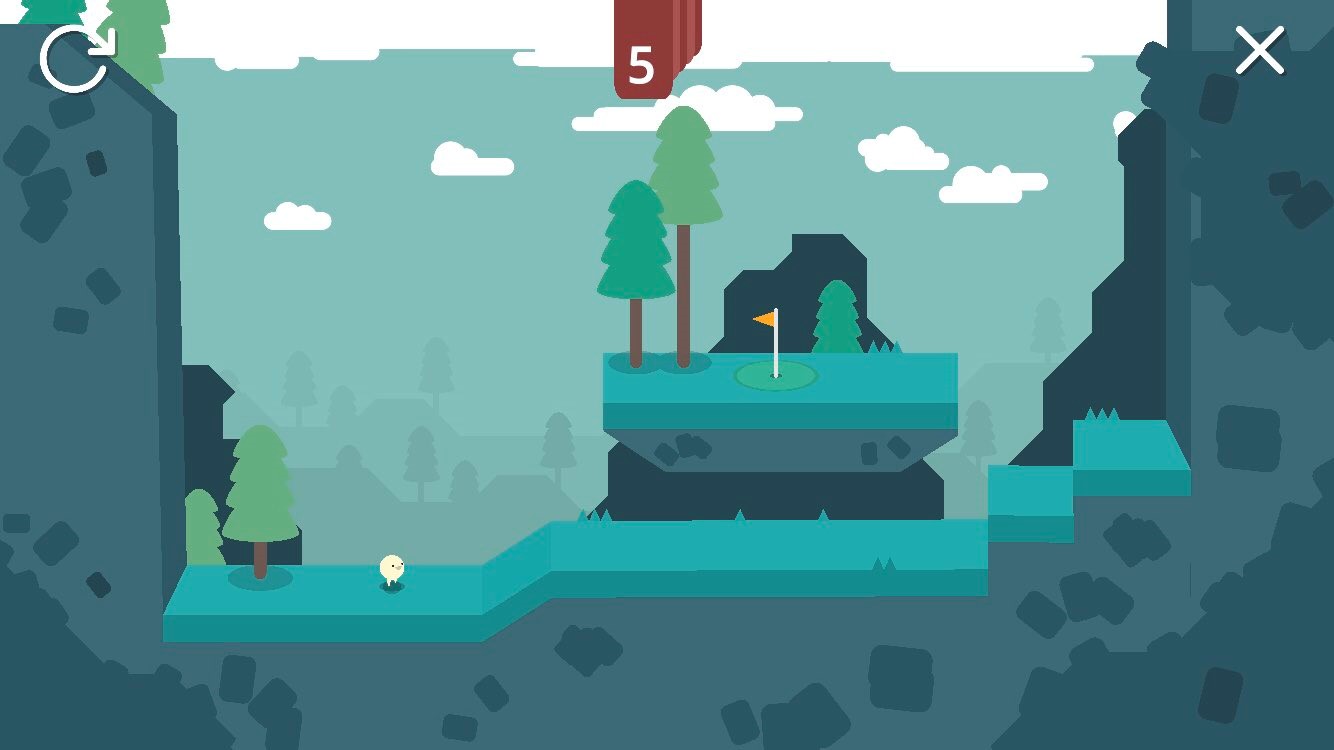 A level from WHAT THE GOLF? that tasks the player to reach a flag in five jumps "A level from WHAT THE GOLF? that tasks the player to reach a flag in five jumps"
