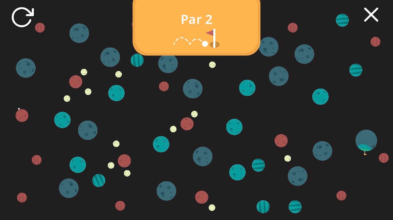 A screenshot of a space level focused around planets from WHAT THE GOLF? "A screenshot of a space level focused around planets from WHAT THE GOLF?"
