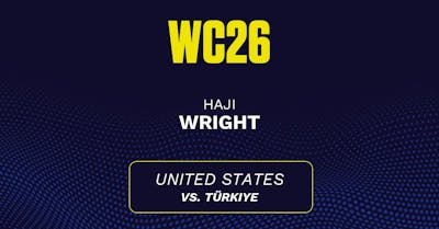 Haji Wright's predicted stats vs. Türkiye, including anytime goal projection