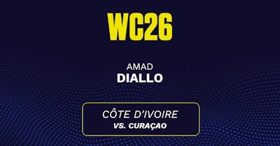Amad Diallo's predicted stats vs. Curaçao, including anytime goal projection